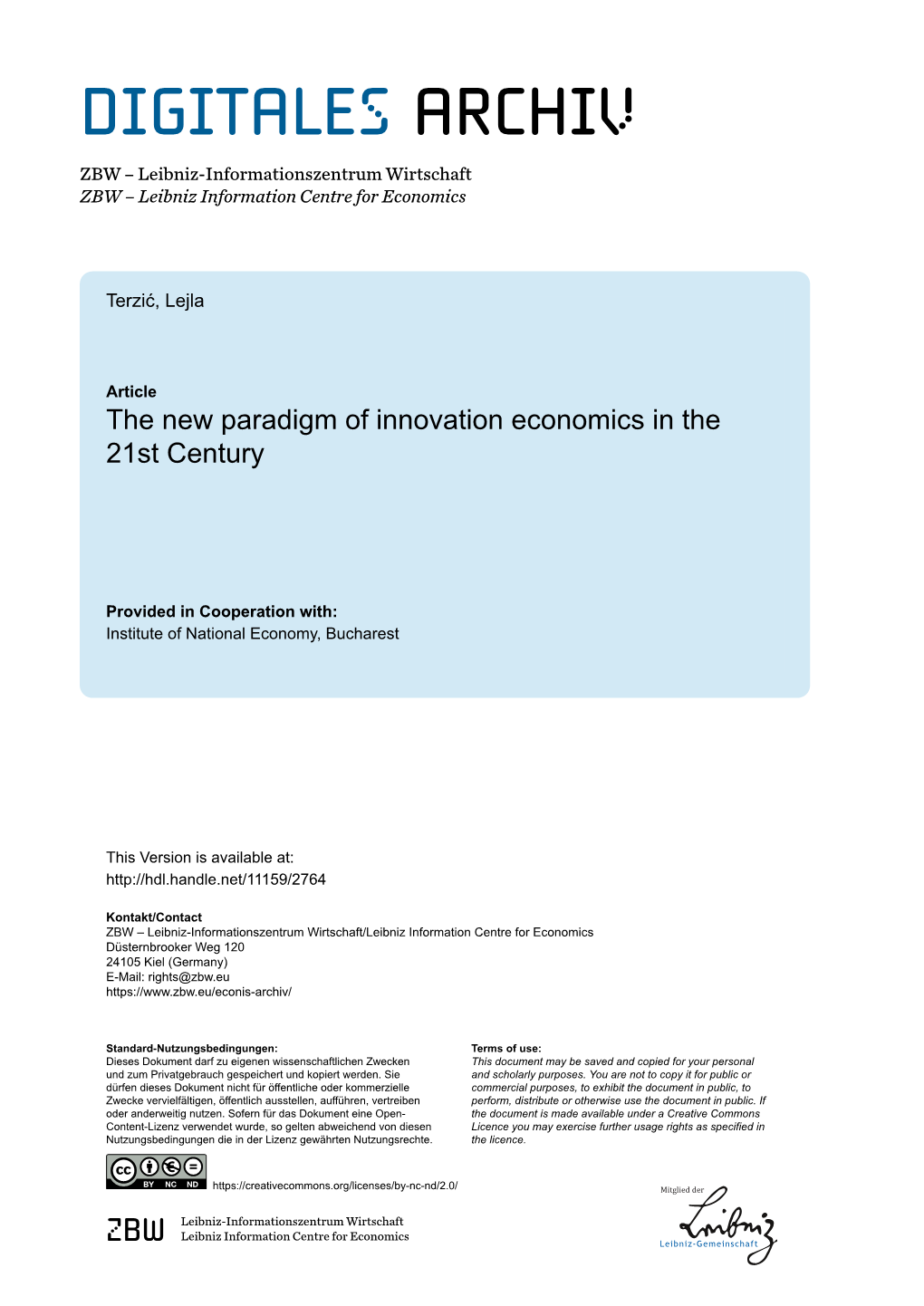 The New Paradigm of Innovation Economics in the 21St Century