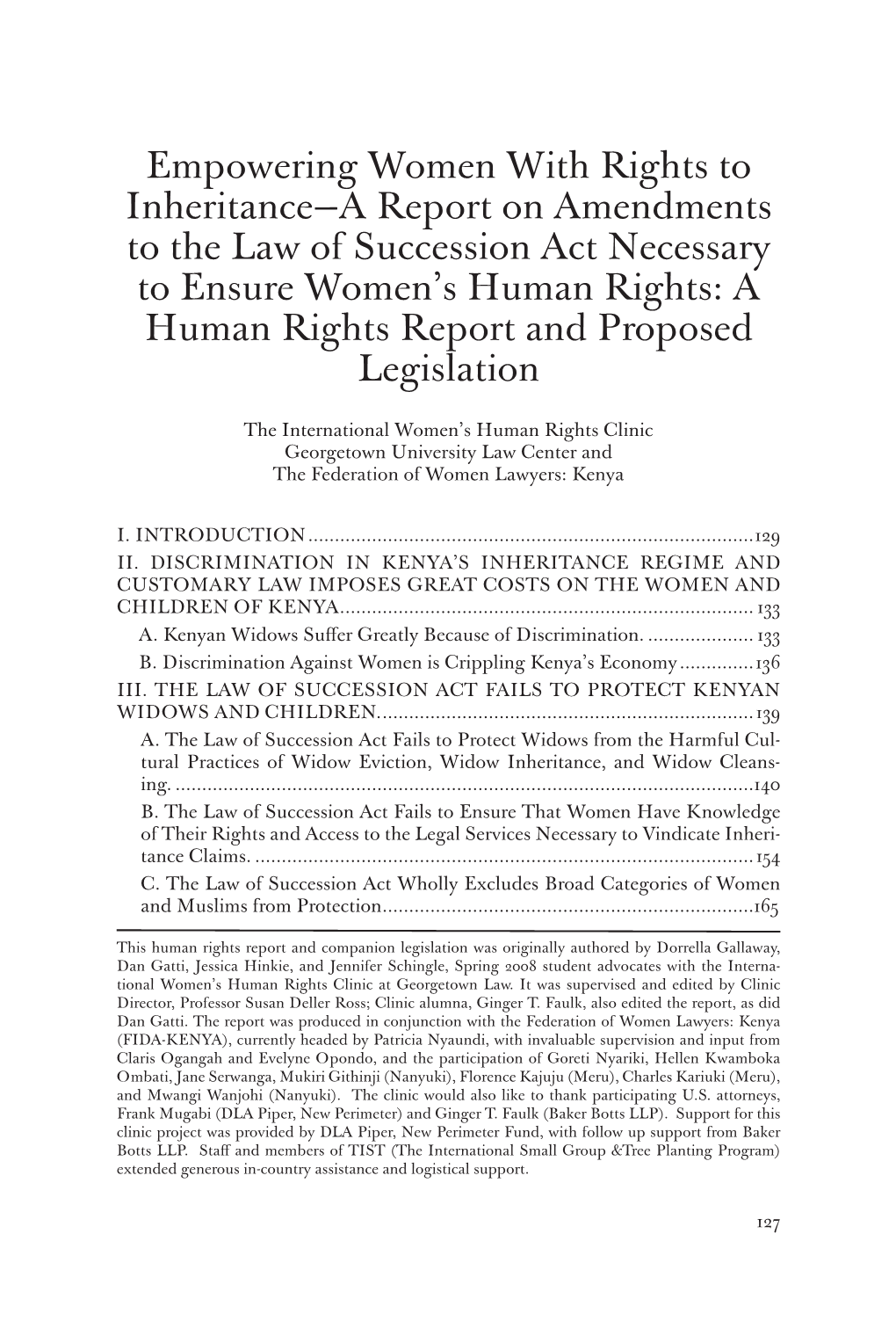 A Report on Amendments to the Law of Succession Act Necessary to Ensure Women’S Human Rights: a Human Rights Report and Proposed Legislation