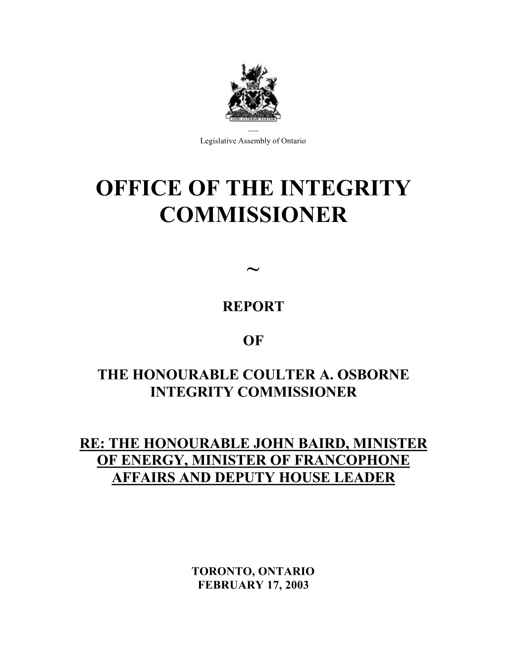 Commissioner's Report