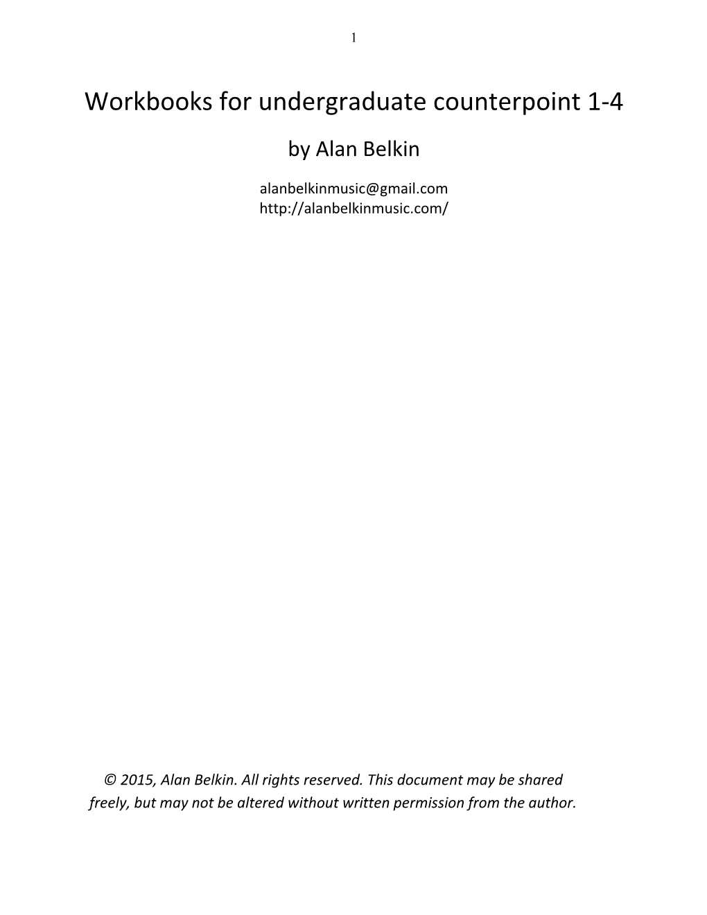Workbooks for Undergraduate Counterpoint 1-4 by Alan Belkin