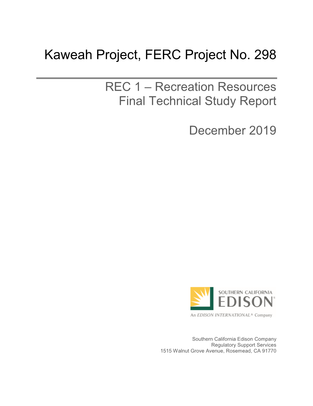 Kaweah Project, FERC Project No. 298