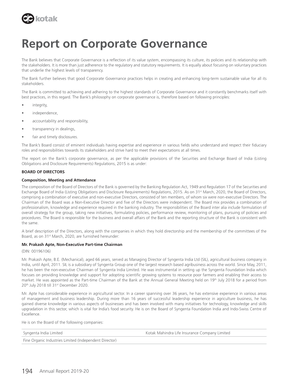 Report on Corporate Governance