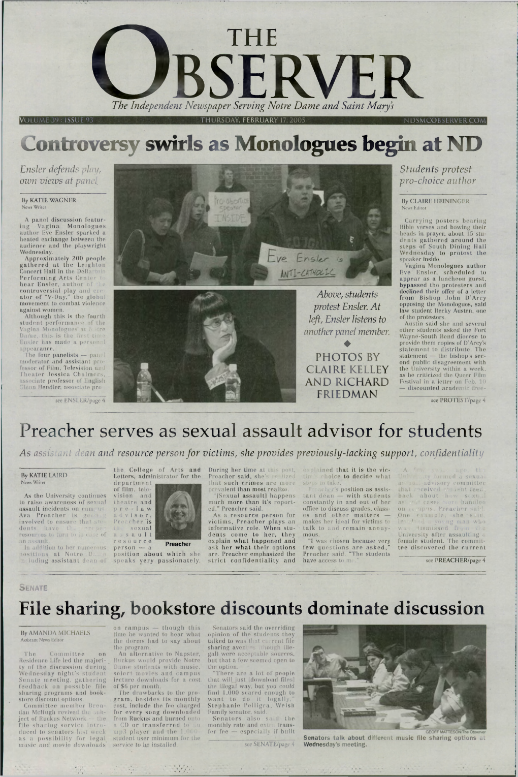 ^ V the Controversy Swirls As Monologues Begin at ND