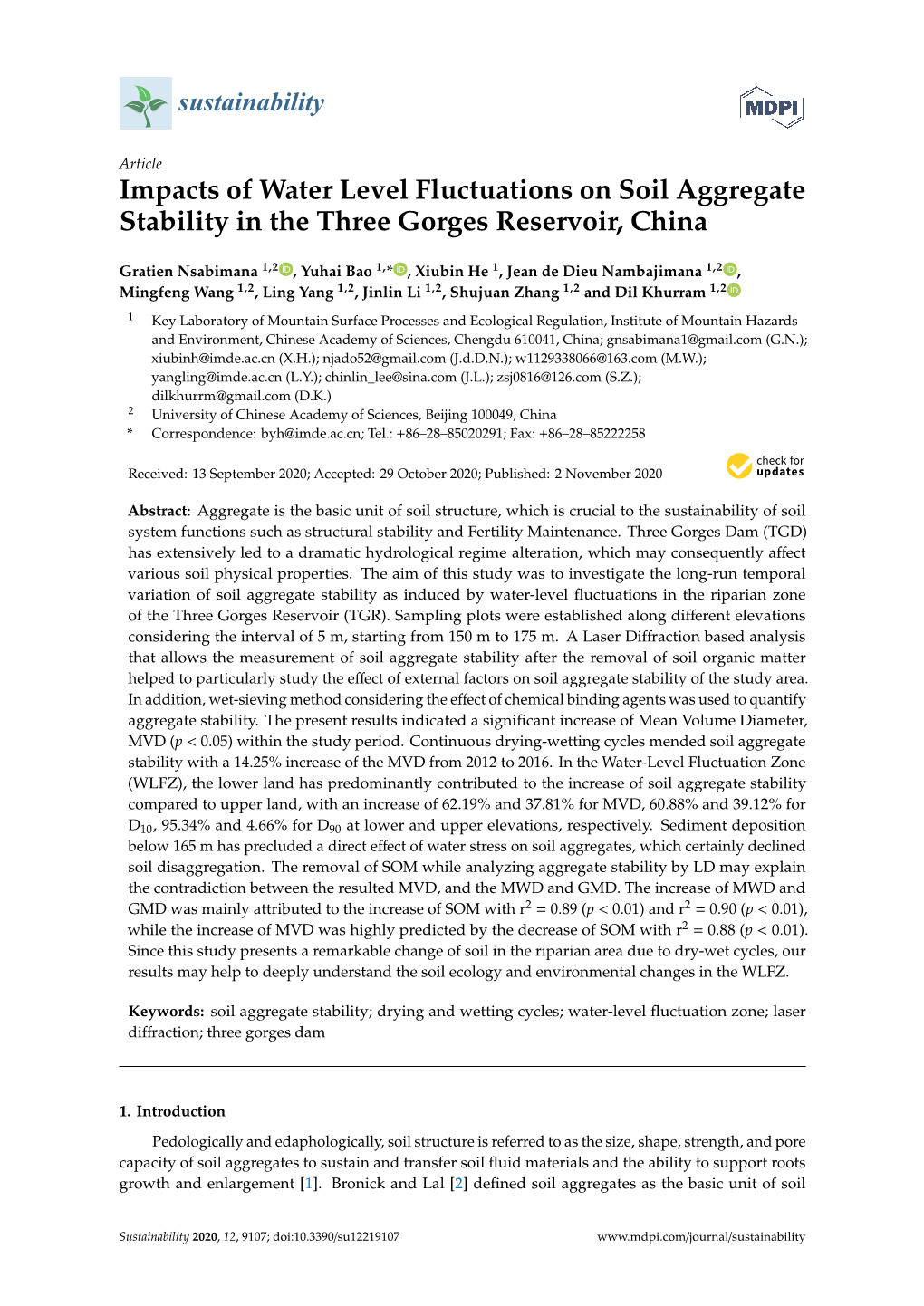 Impacts of Water Level Fluctuations on Soil Aggregate Stability in the Three Gorges Reservoir, China