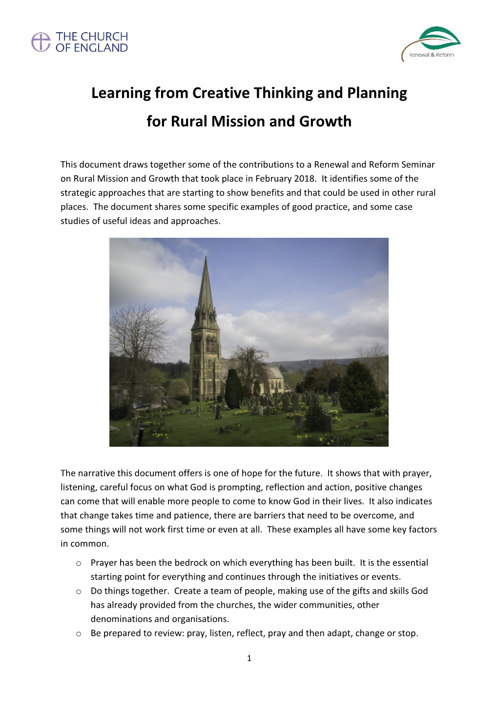 Learning from Creative Thinking and Planning for Rural Mission and Growth