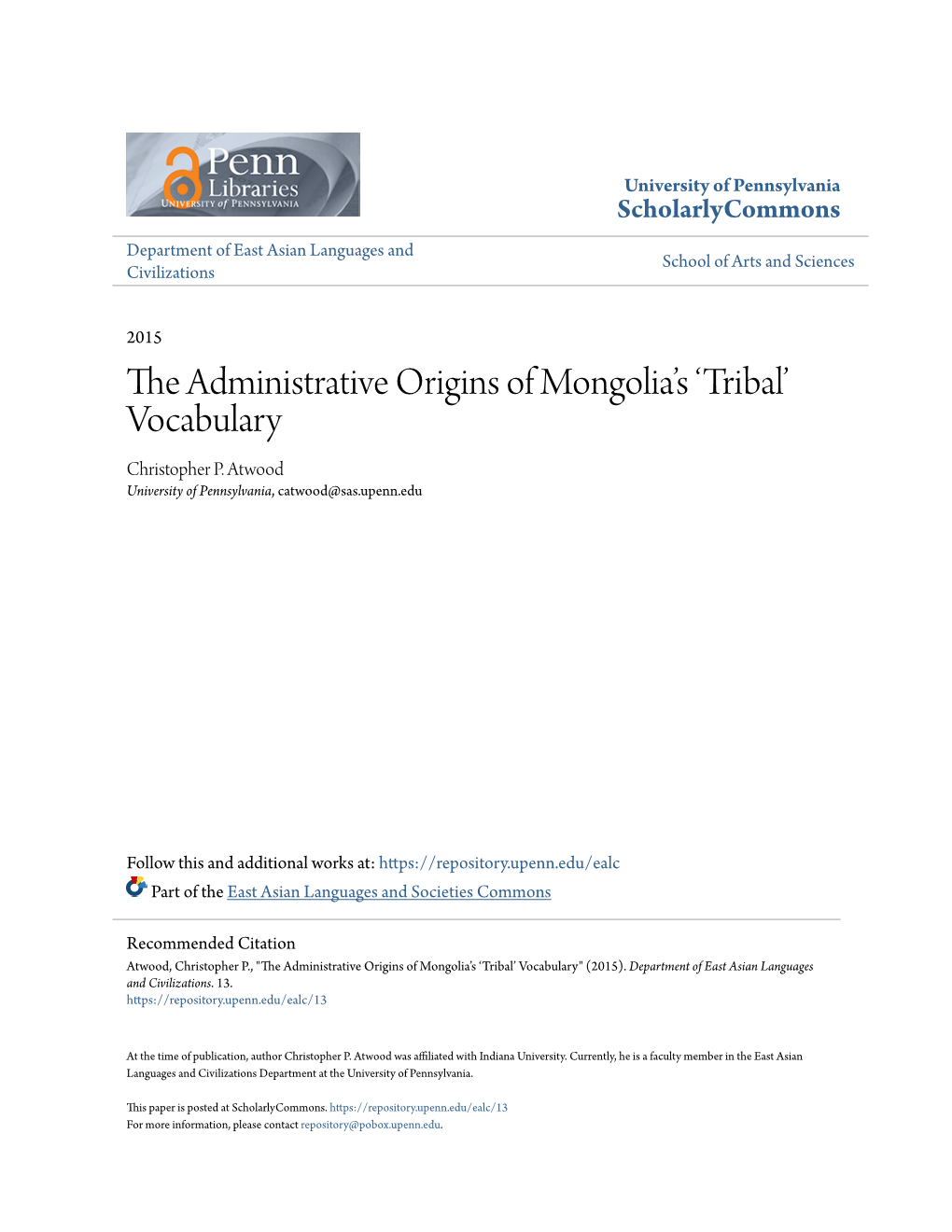 The Administrative Origins of Mongolia's