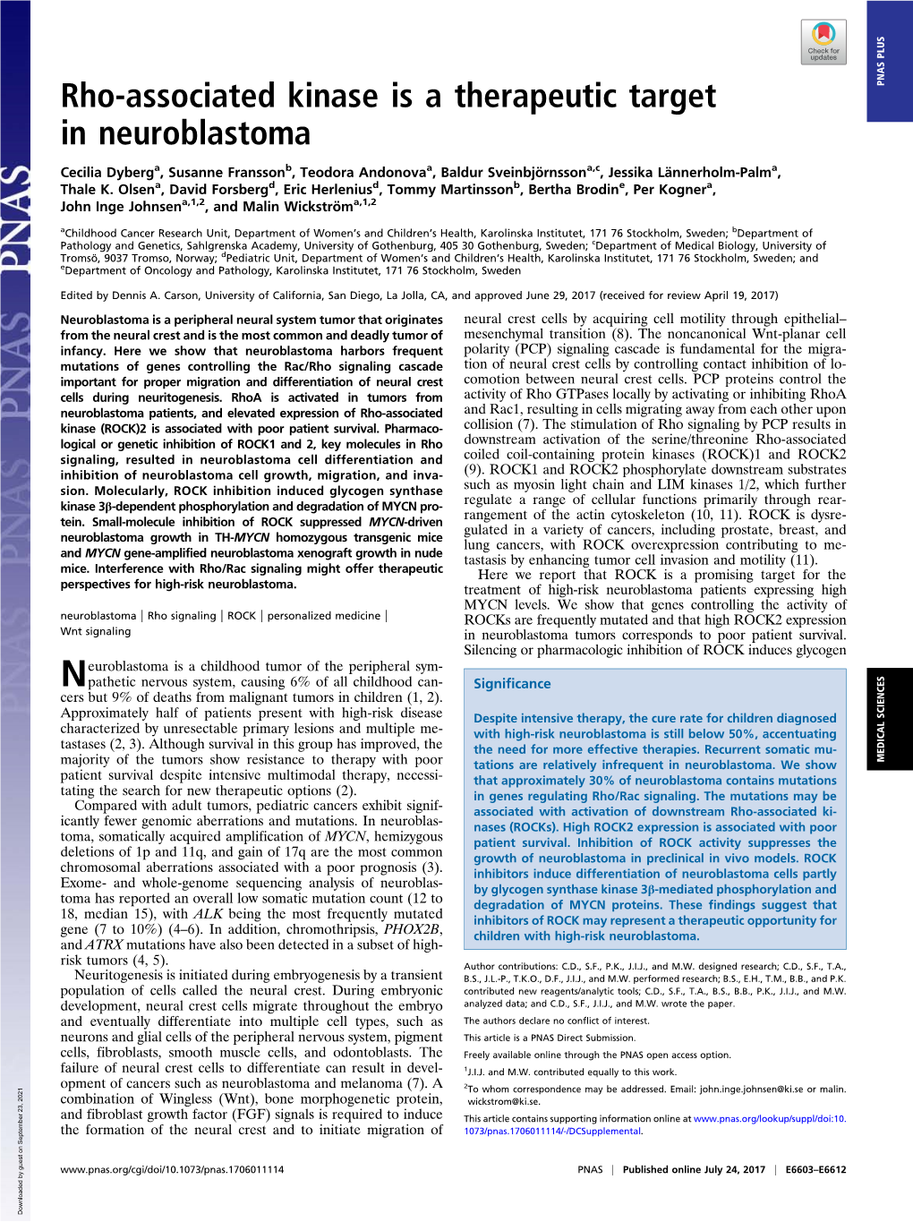 Rho-Associated Kinase Is a Therapeutic Target in Neuroblastoma