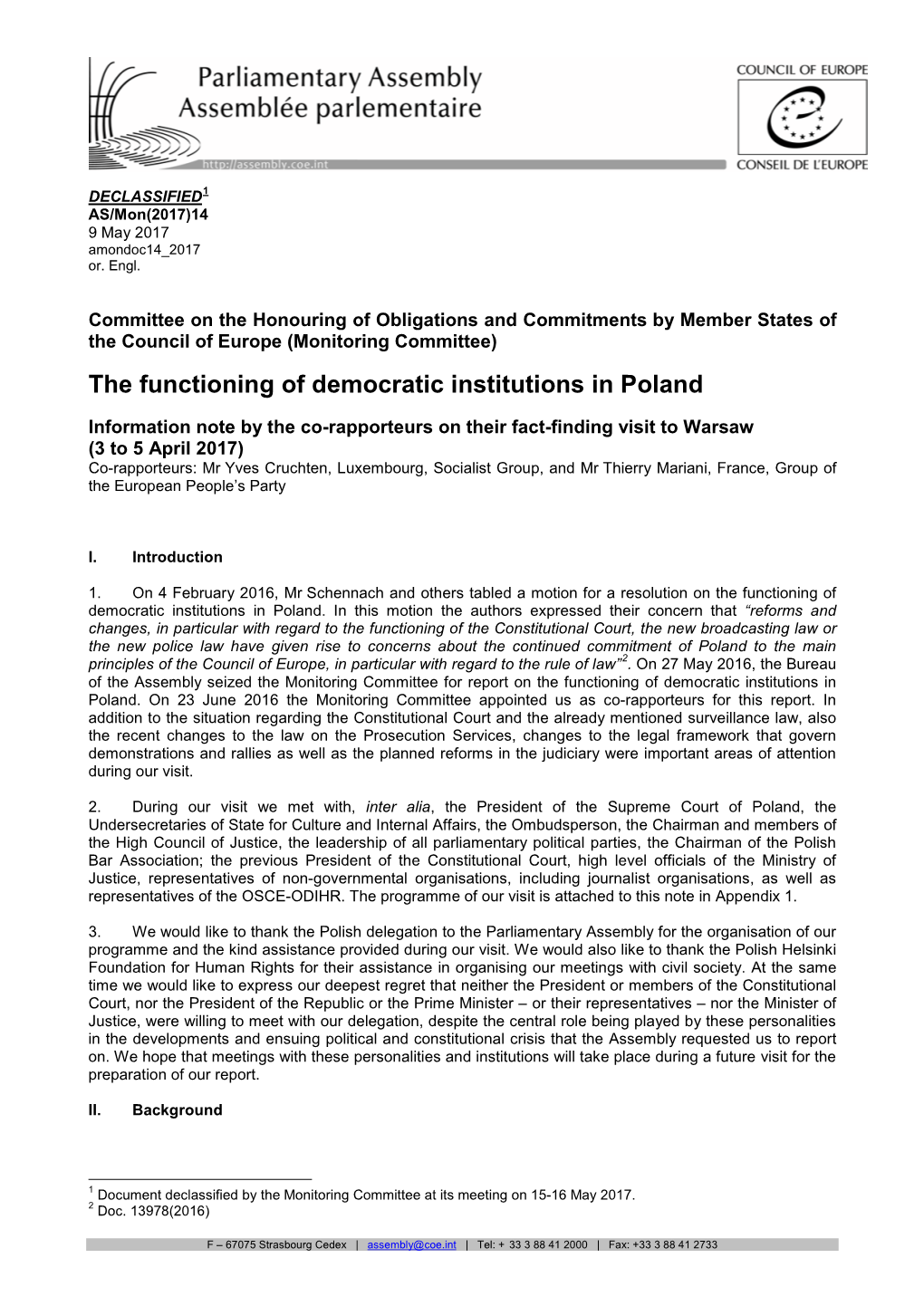 The Functioning of Democratic Institutions in Poland