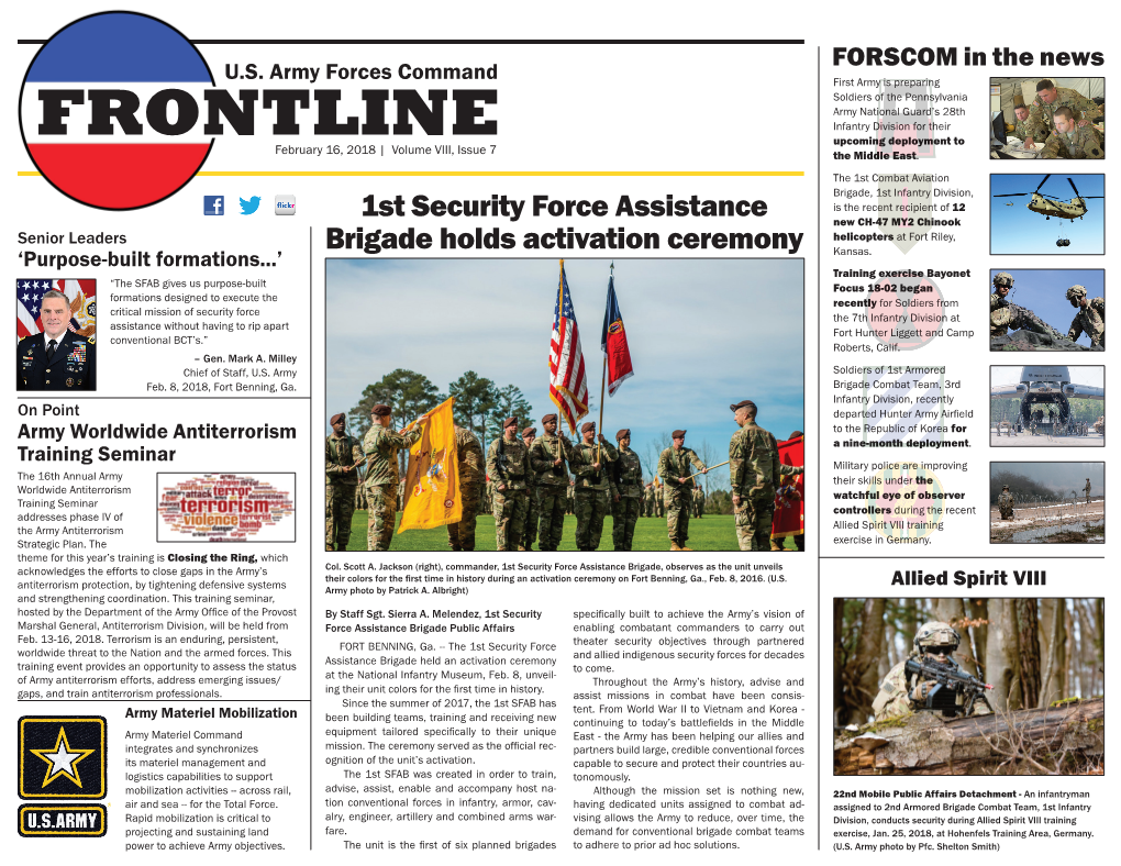 FRONTLINE Upcoming Deployment to February 16, 2018 | Volume VIII, Issue 7 the Middle East