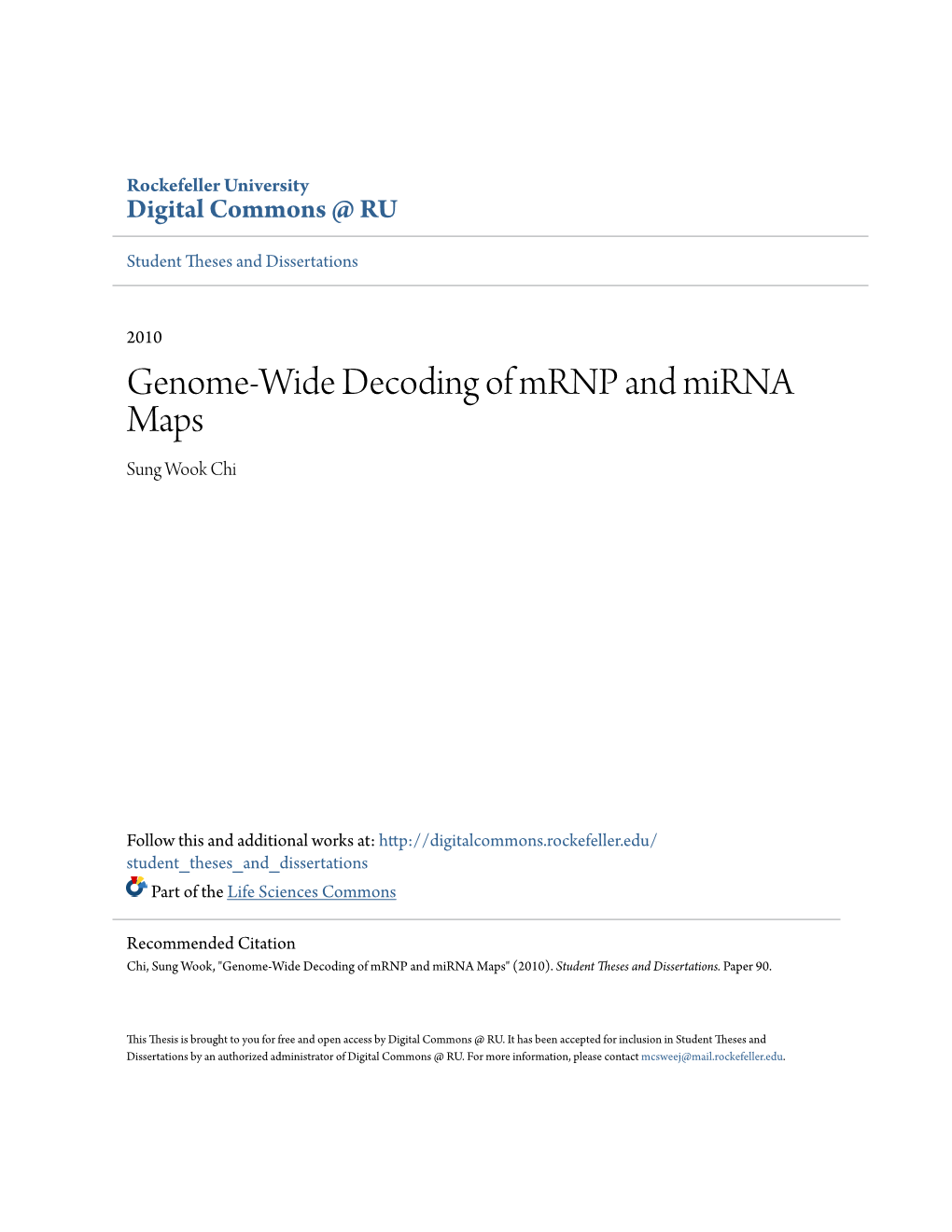 Genome-Wide Decoding of Mrnp and Mirna Maps Sung Wook Chi