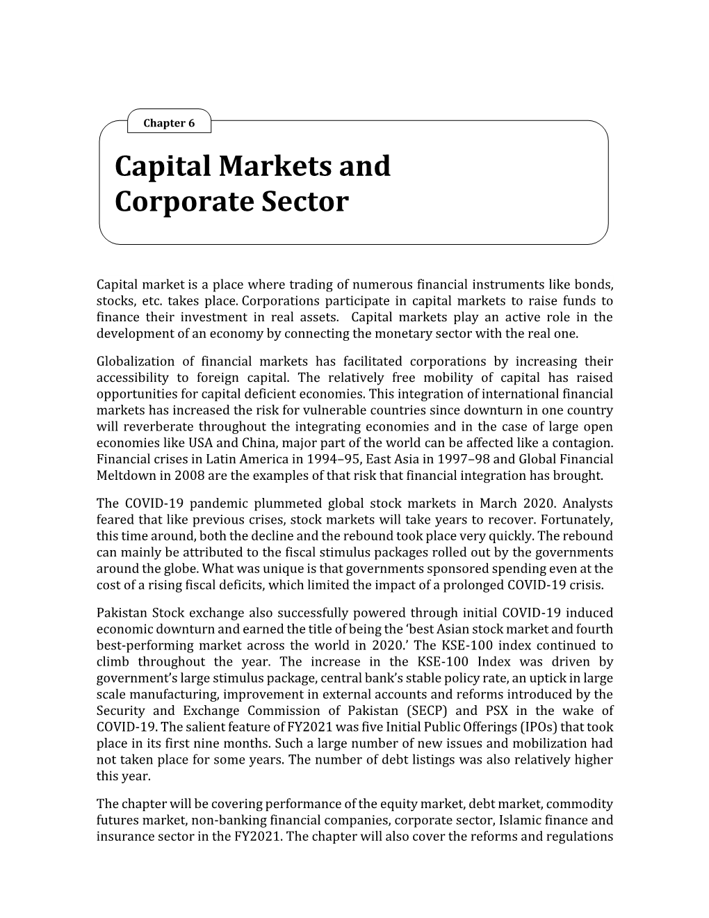 Capital Markets and Corporate Sector