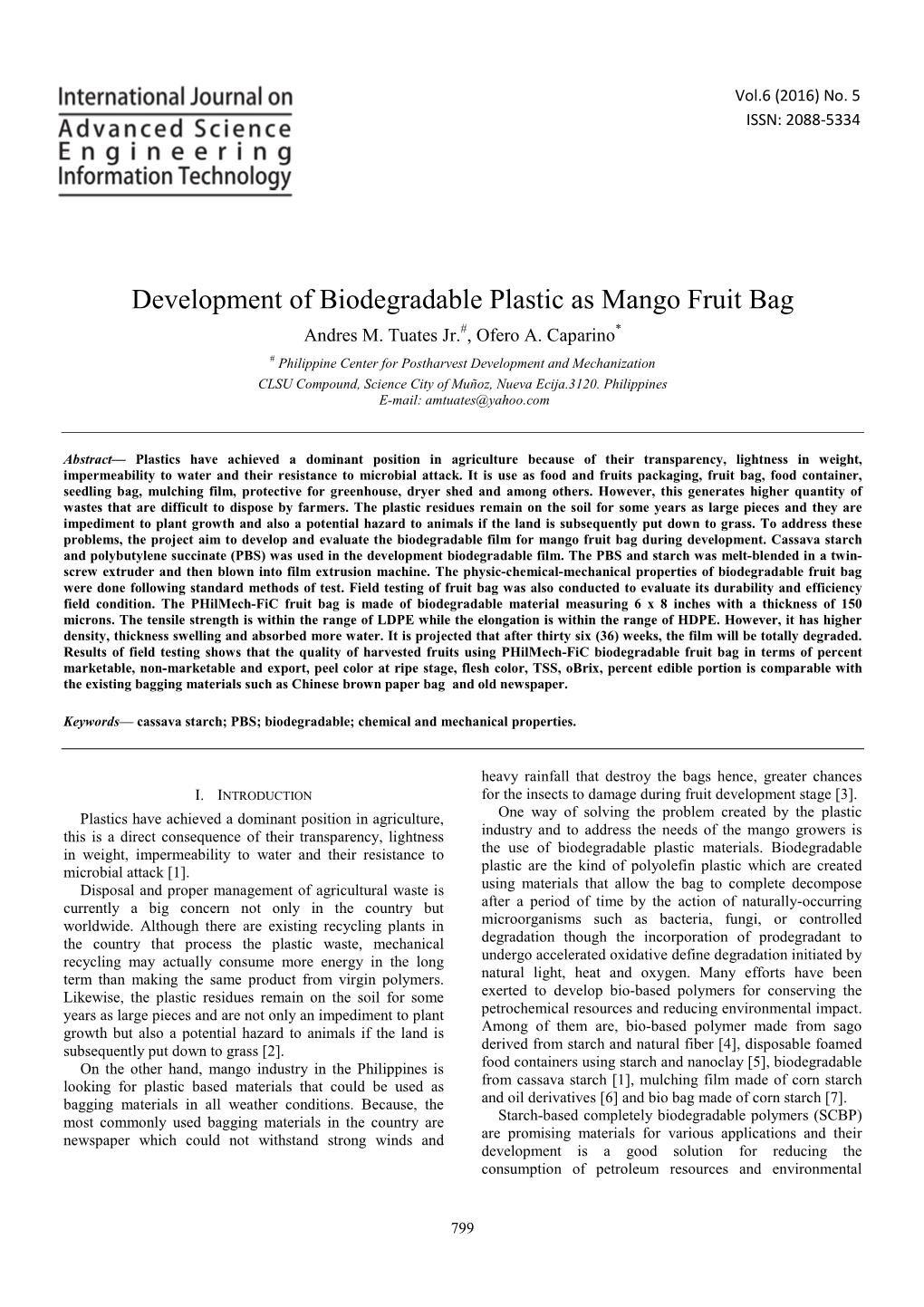 Development of Biodegradable Plastic As Mango Fruit Bag Andres M