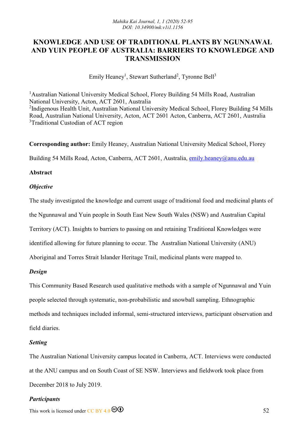 Knowledge and Use of Traditional Plants by Ngunnawal and Yuin People of Australia: Barriers to Knowledge and Transmission