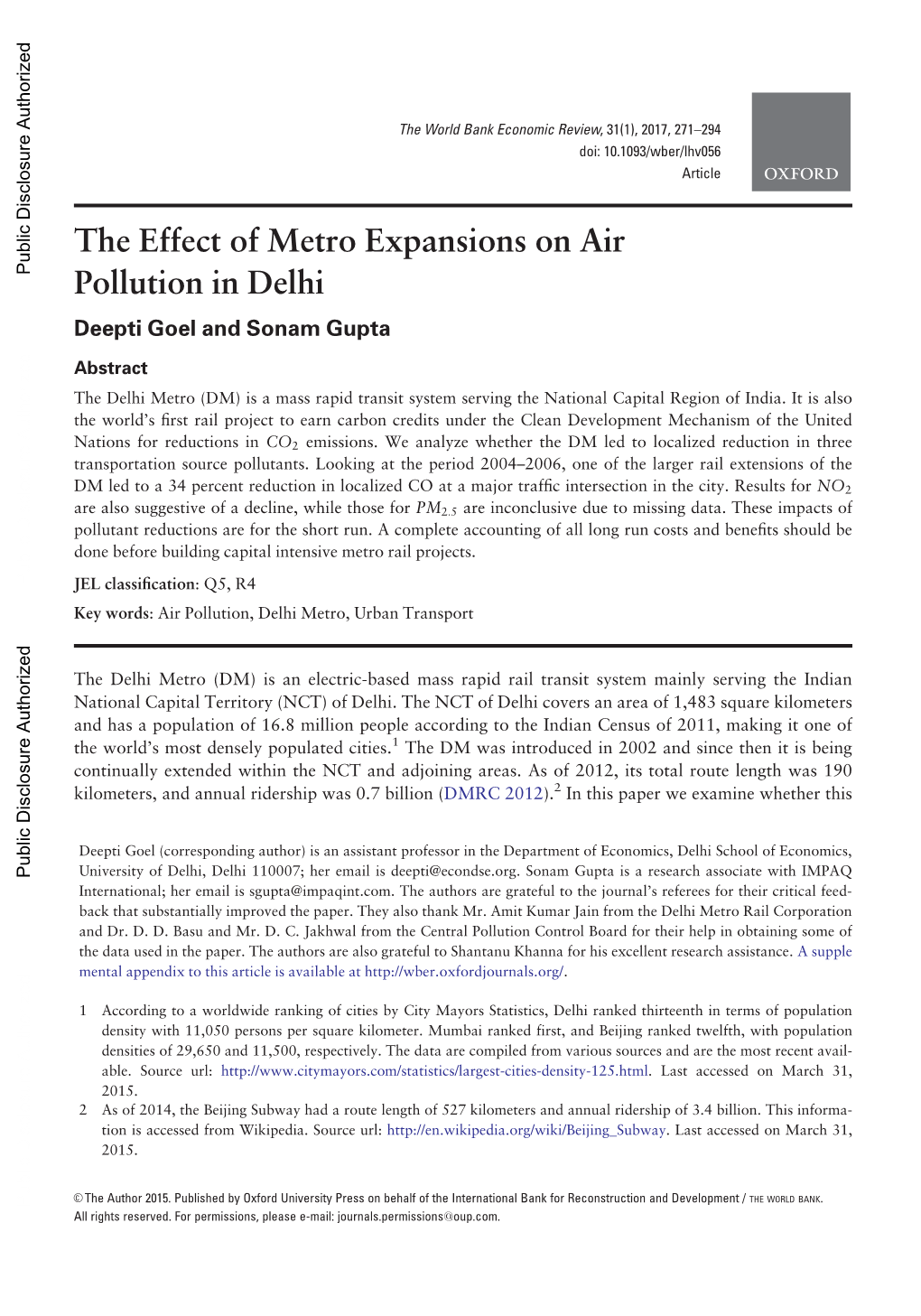 The Effect of Metro Expansions on Air Pollution In