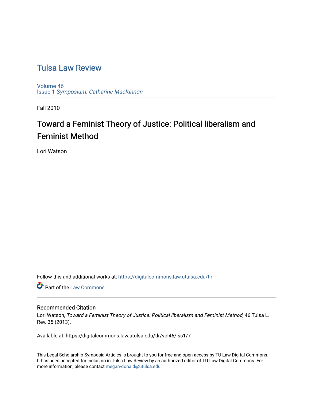 Toward a Feminist Theory of Justice: Political Liberalism and Feminist Method