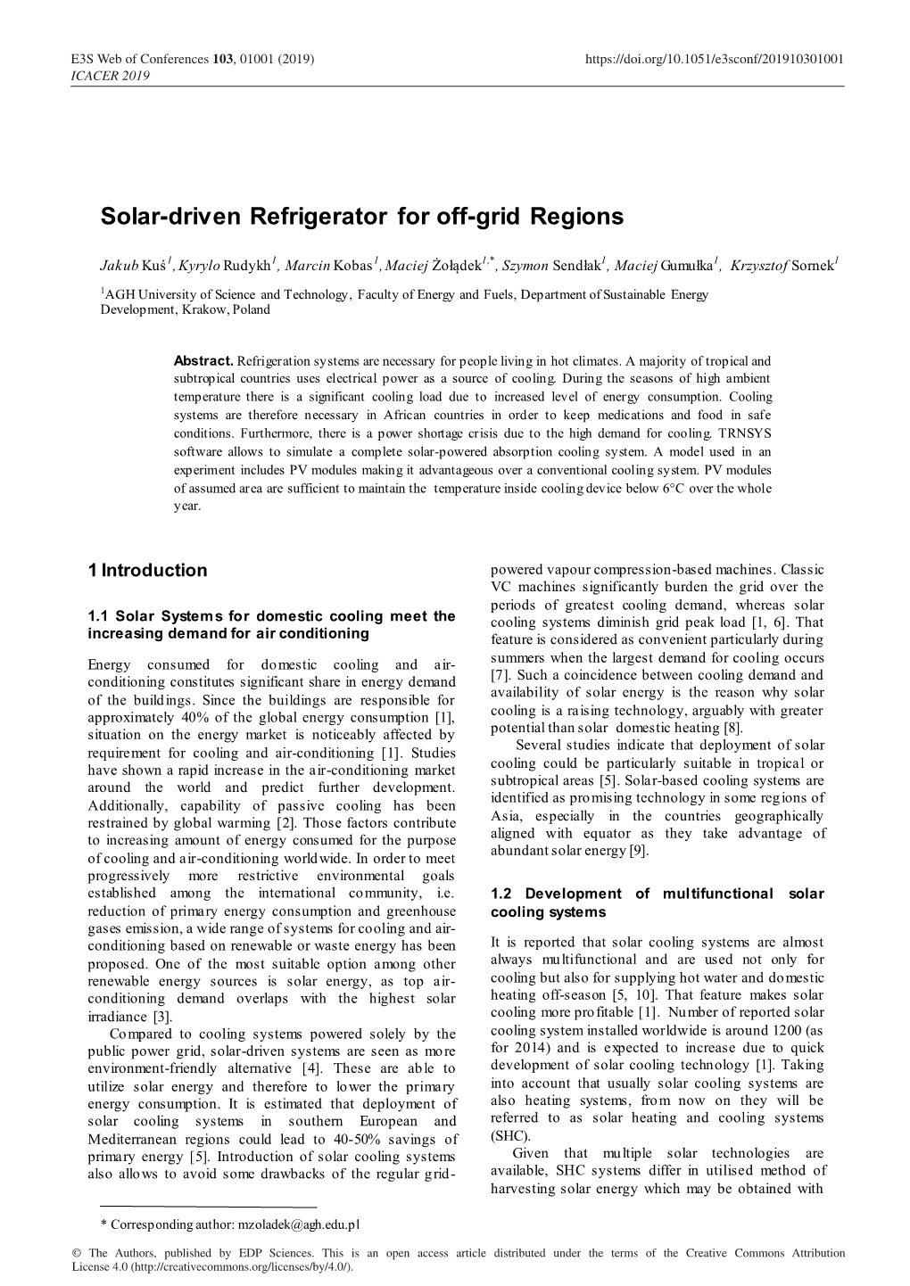 Solar-Driven Refrigerator for Off-Grid Regions