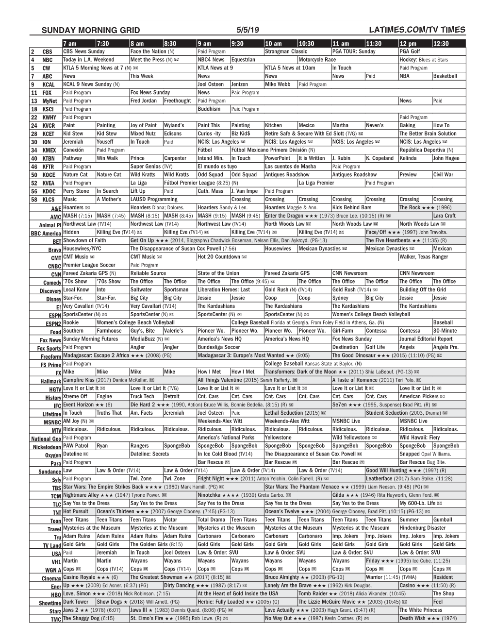 Sunday Morning Grid 5/5/19 Latimes.Com/Tv Times