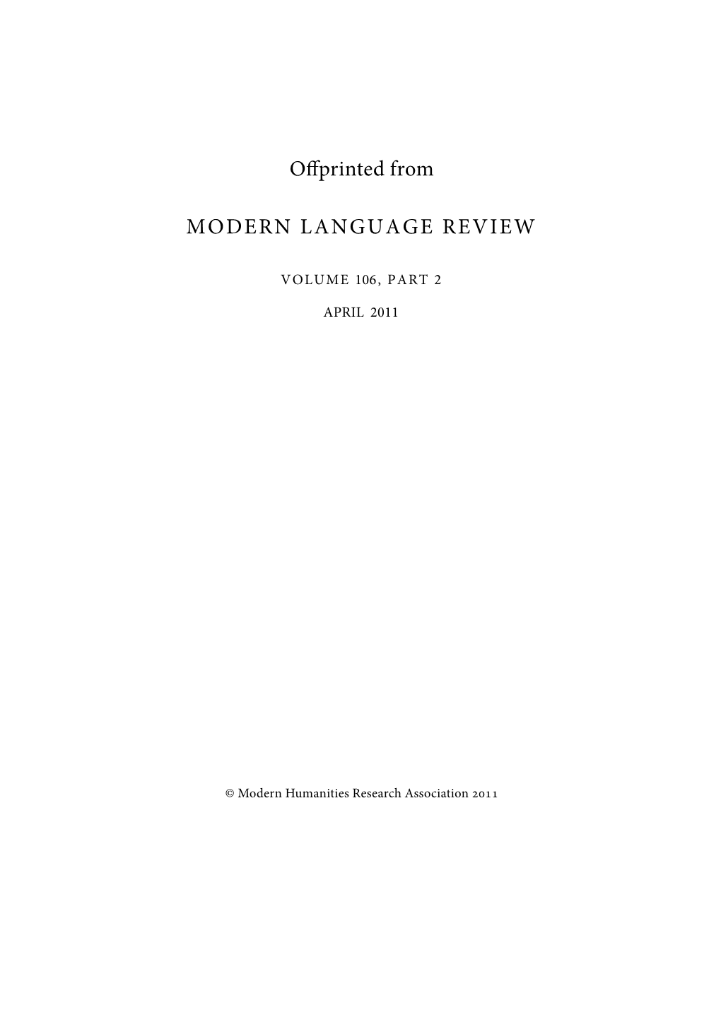 Offprinted from MODERN LANGUAGE REVIEW