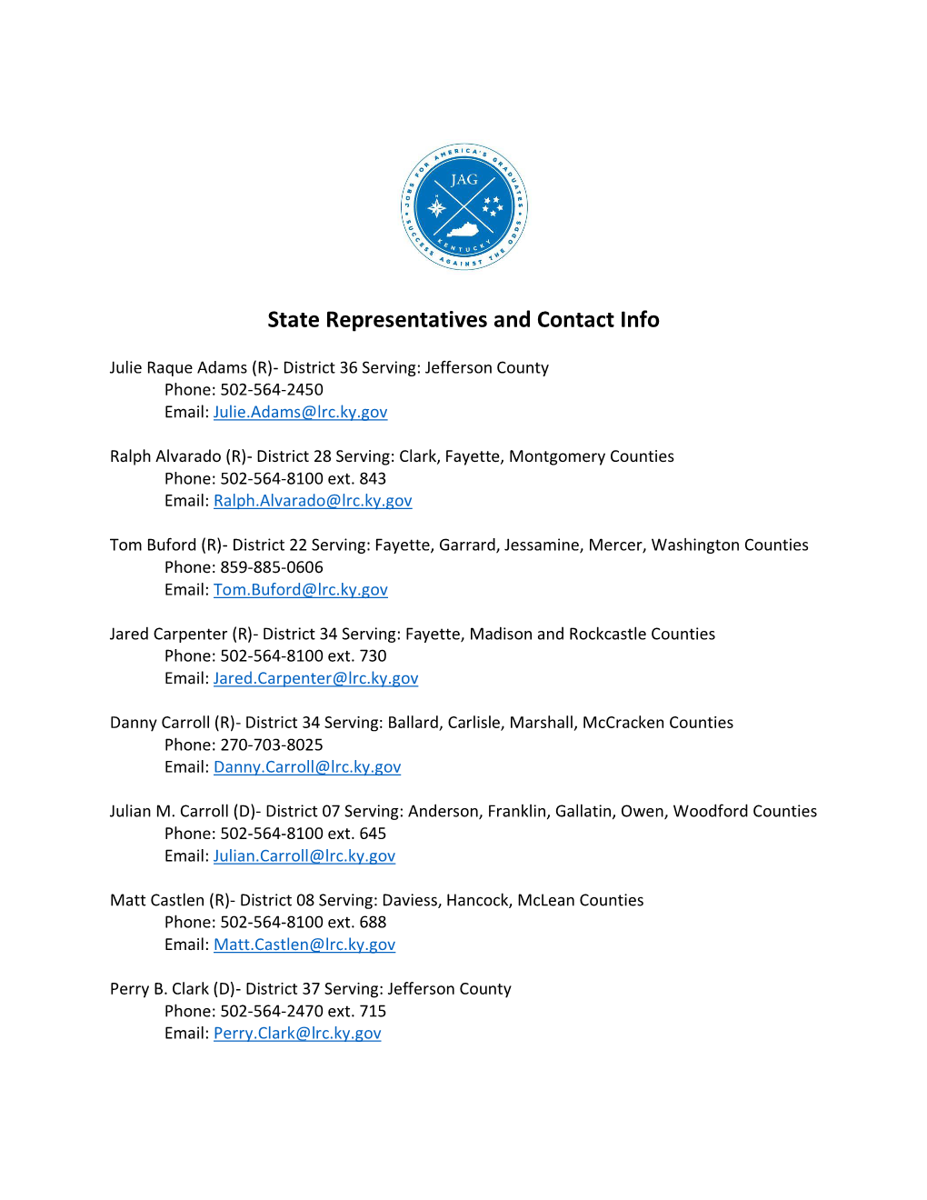 State Representatives and Contact Info