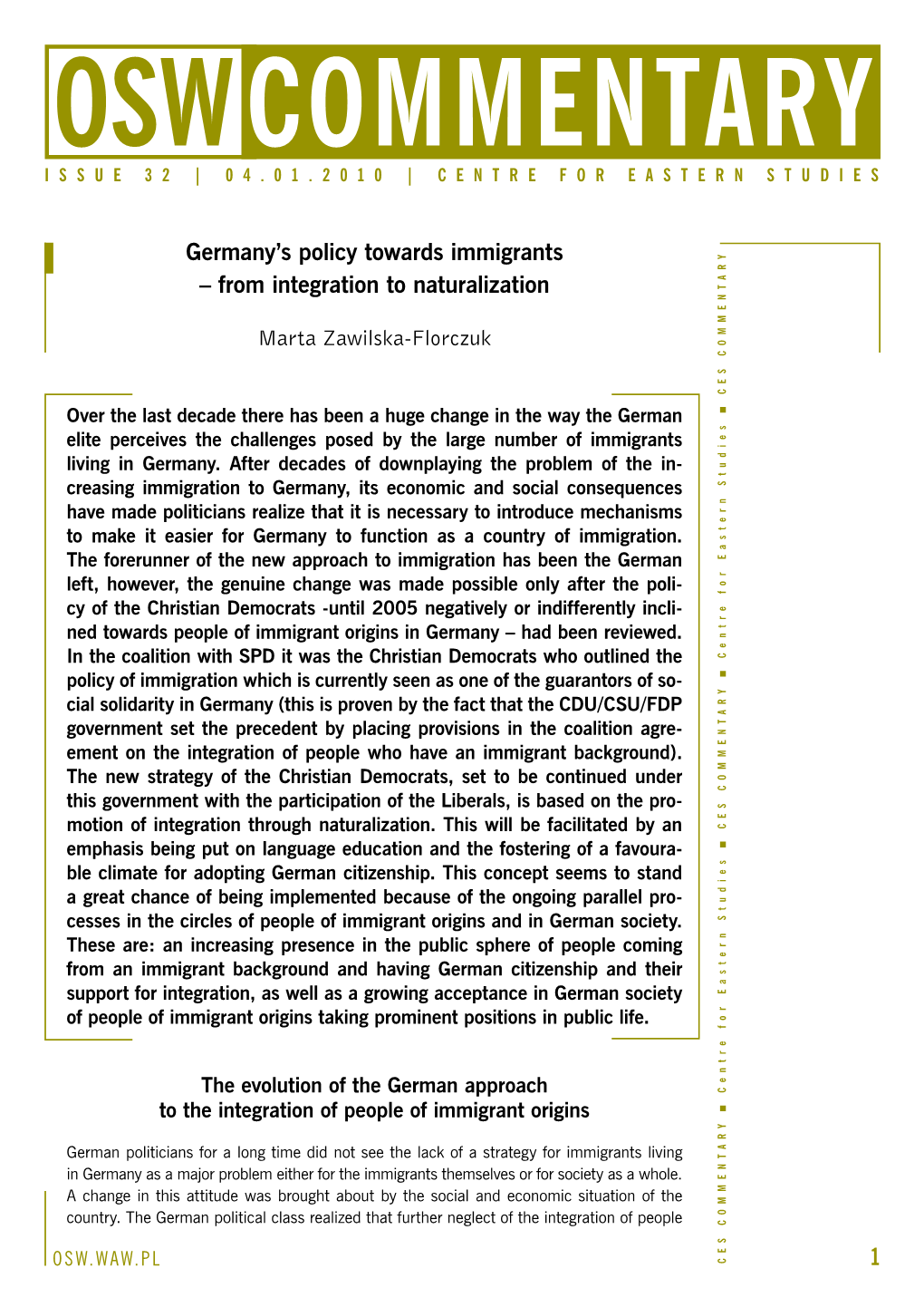 Germany's Policy Towards Immigrants