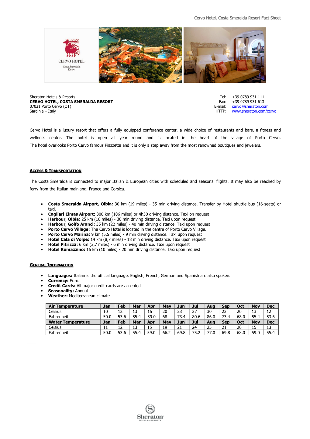 Cervo Hotel, Costa Smeralda Resort Fact Sheet