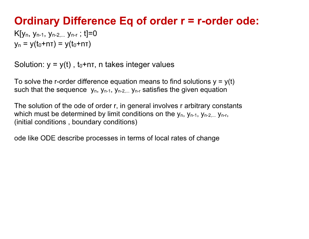 Ordinary Difference Eq of Order R = R-Order Ode