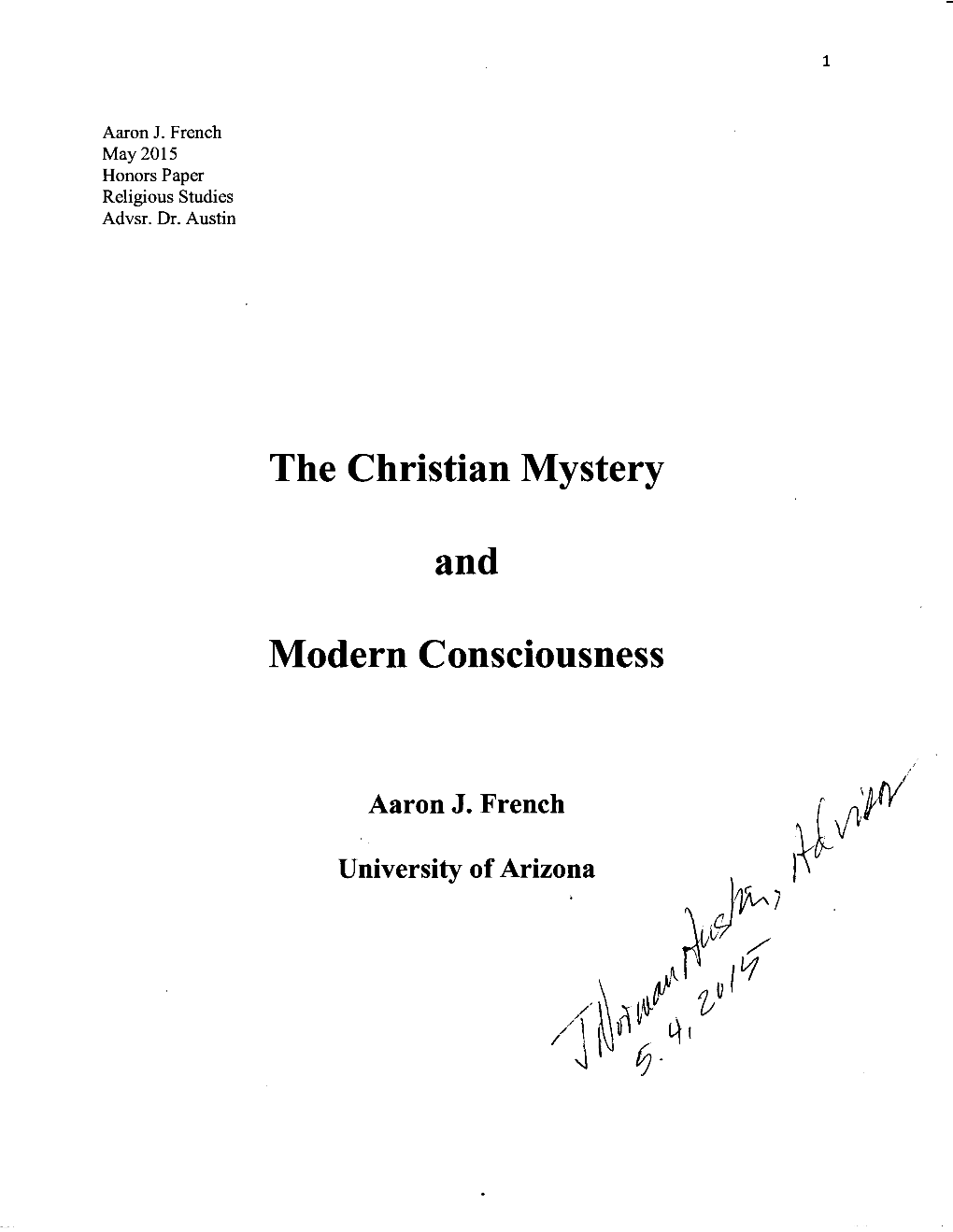 The Christian Mystery and Modern Consciousness