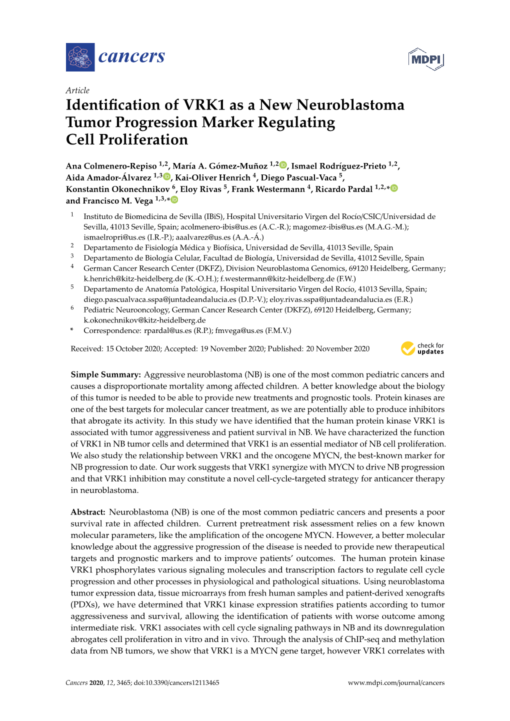 Identification of VRK1 As a New Neuroblastoma Tumor Progression