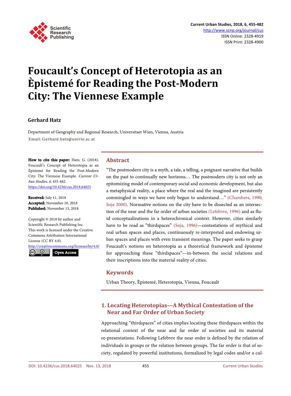 Foucault's Concept of Heterotopia As An
