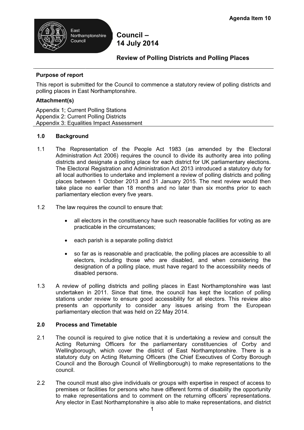 Review of Polling Districts and Polling Places