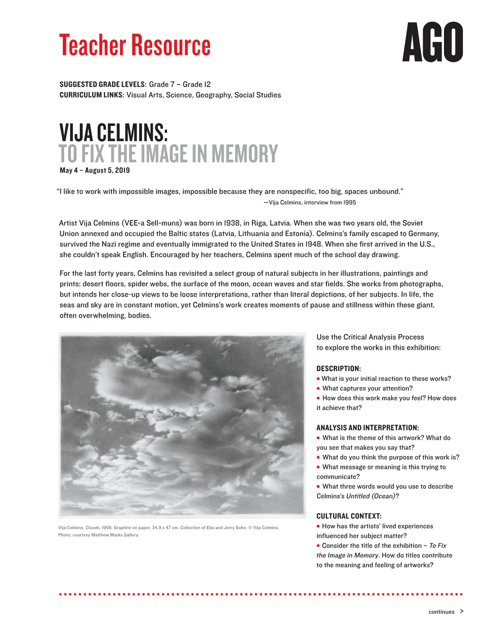VIJA CELMINS: to FIX the IMAGE in MEMORY May 4 – August 5, 2019