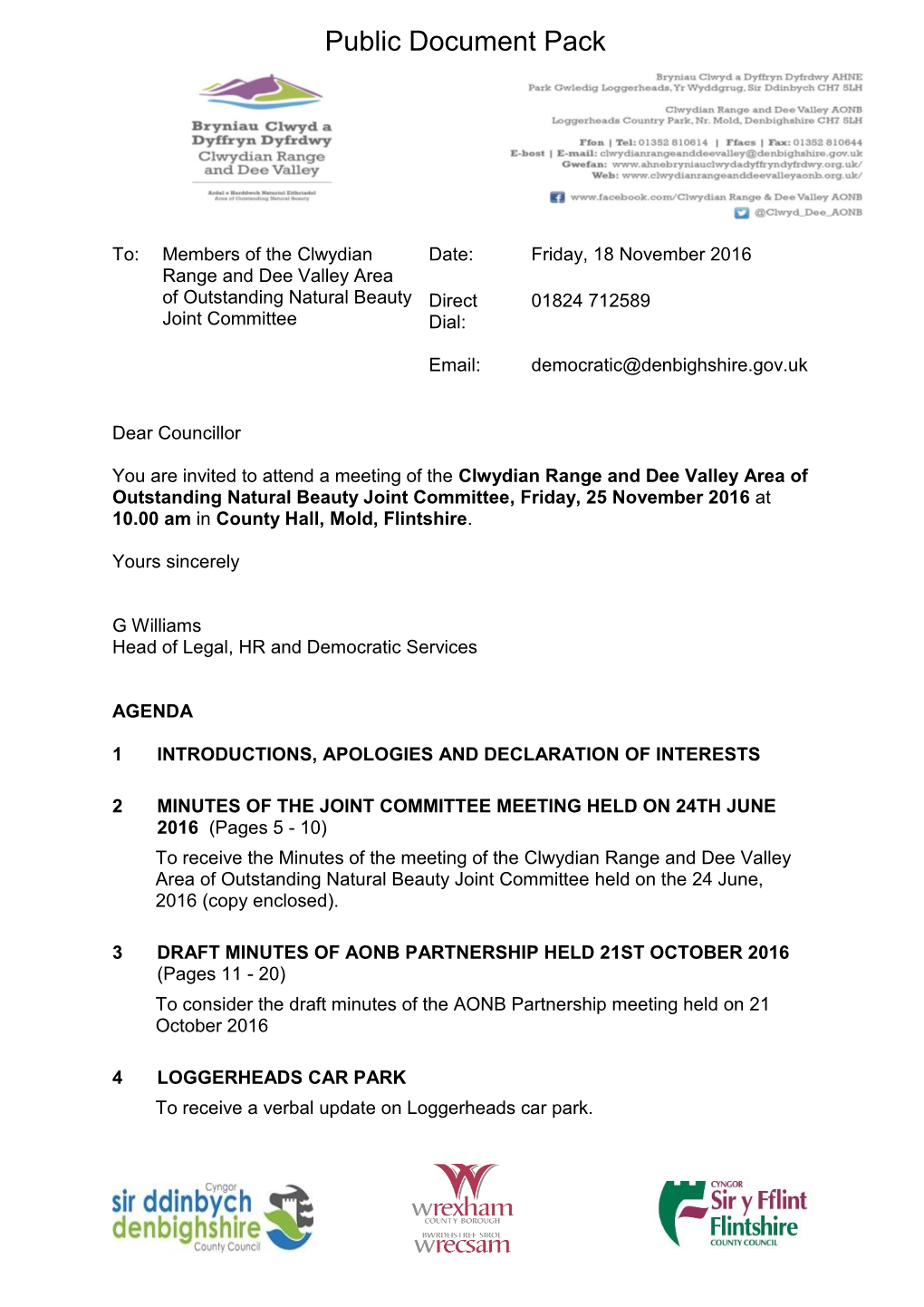(Public Pack)Agenda Document for Clwydian Range and Dee Valley Area of Outstanding Natural Beauty Joint Committee, 25/11/2016 10