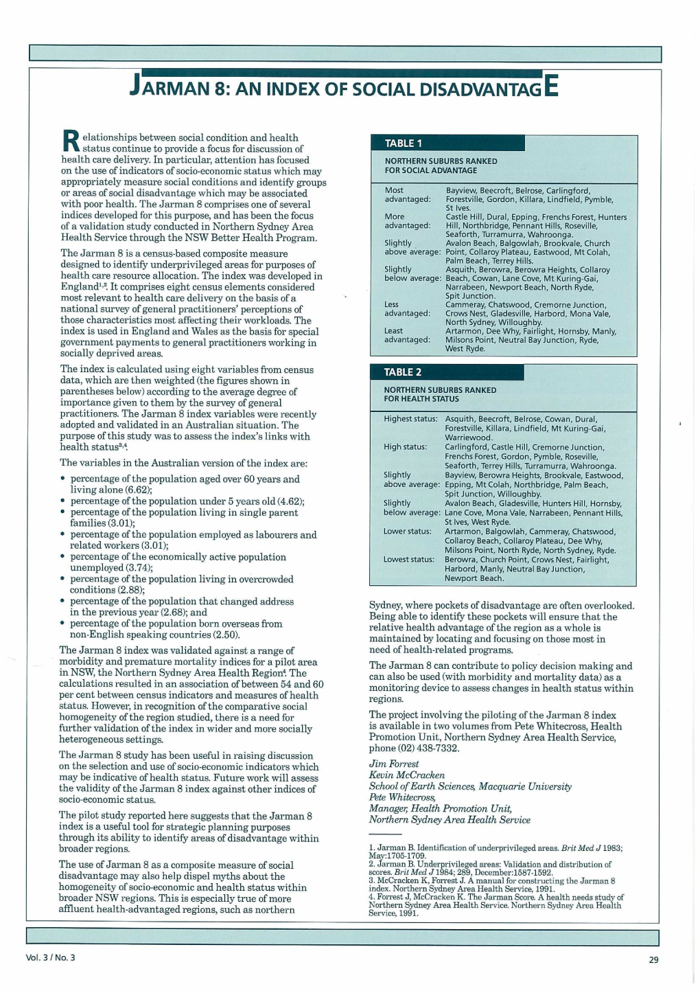 Jarman 8: an Index of Social Disadvantage