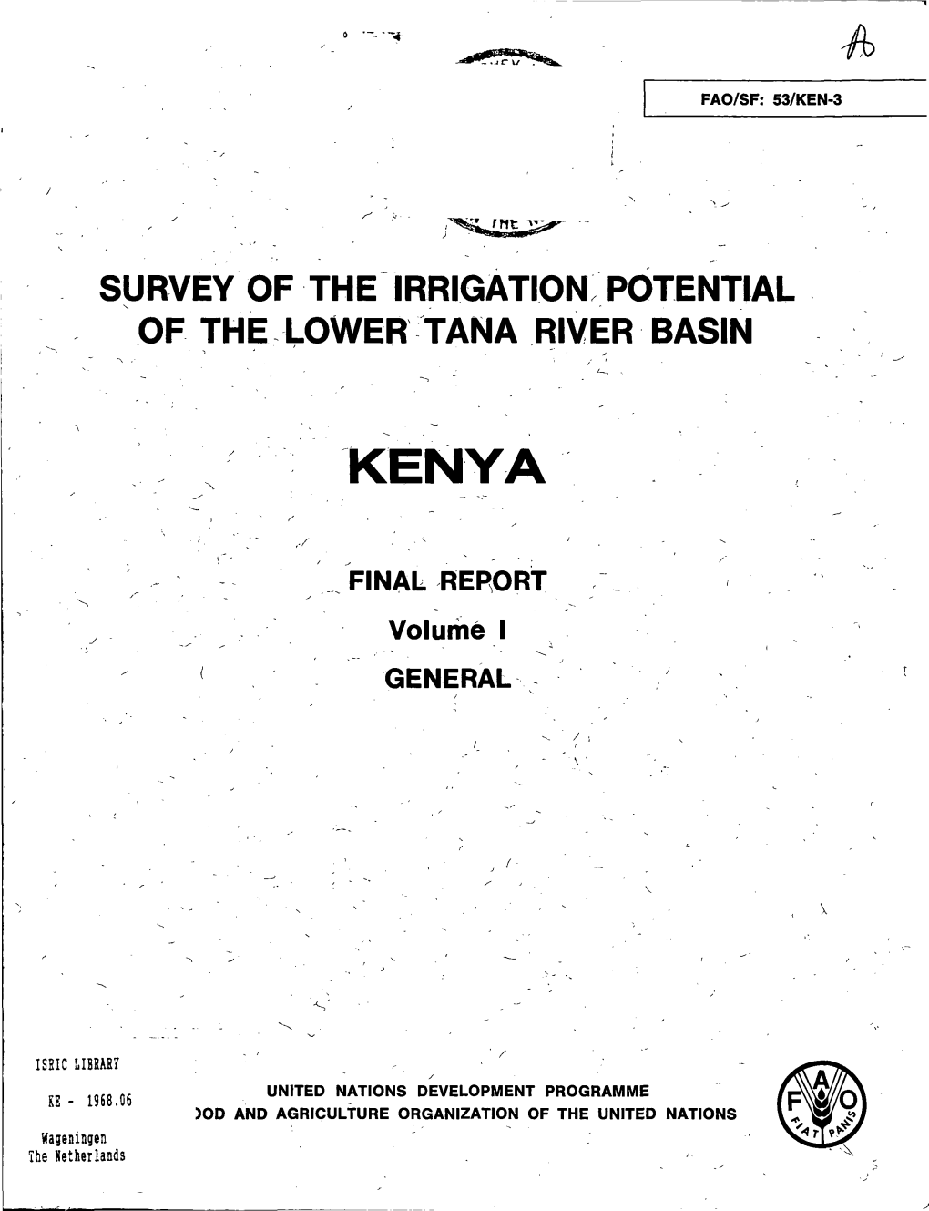 Survey of the Irrigation Potential of the Lower Tana River Basin
