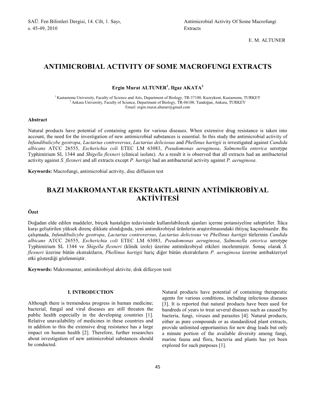 Antimicrobial Activity of Some Macrofungi Extracts Bazi