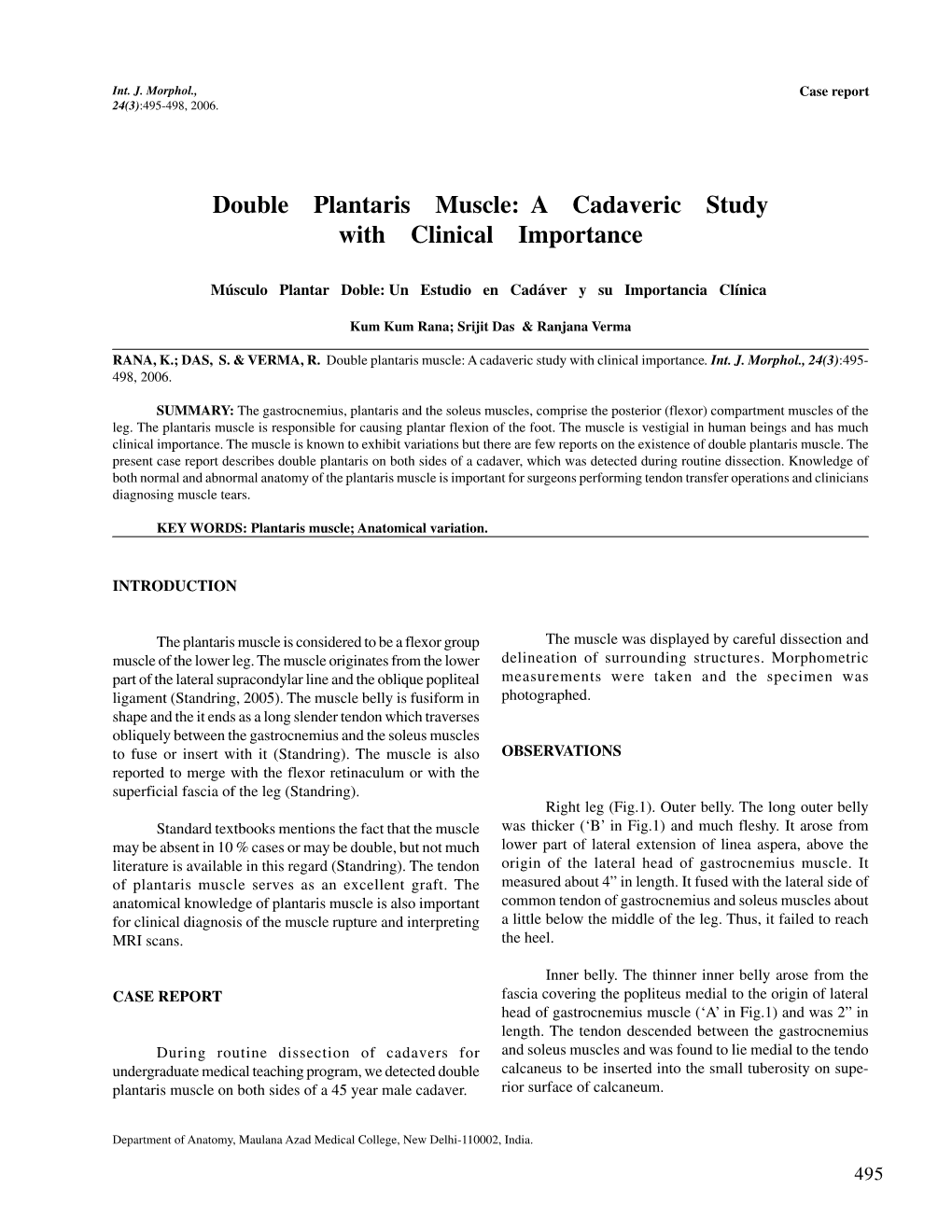 Double Plantaris Muscle: a Cadaveric Study with Clinical Importance