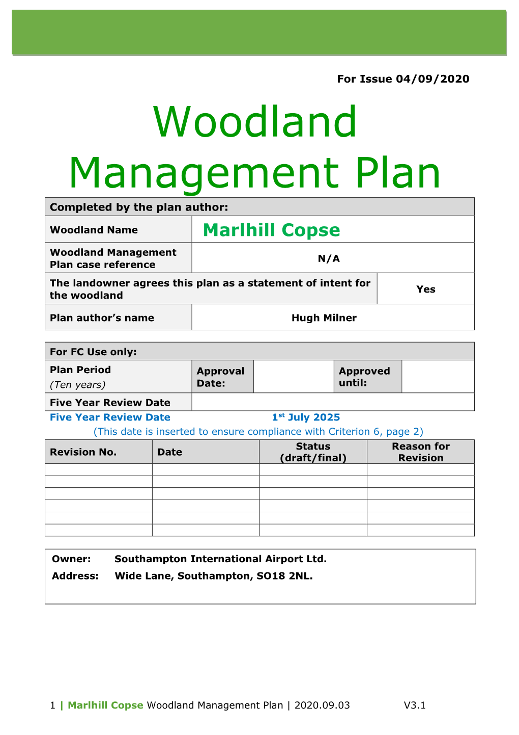 Marlhill Copse Woodland Management Plan | 2020.09.03 V3.1