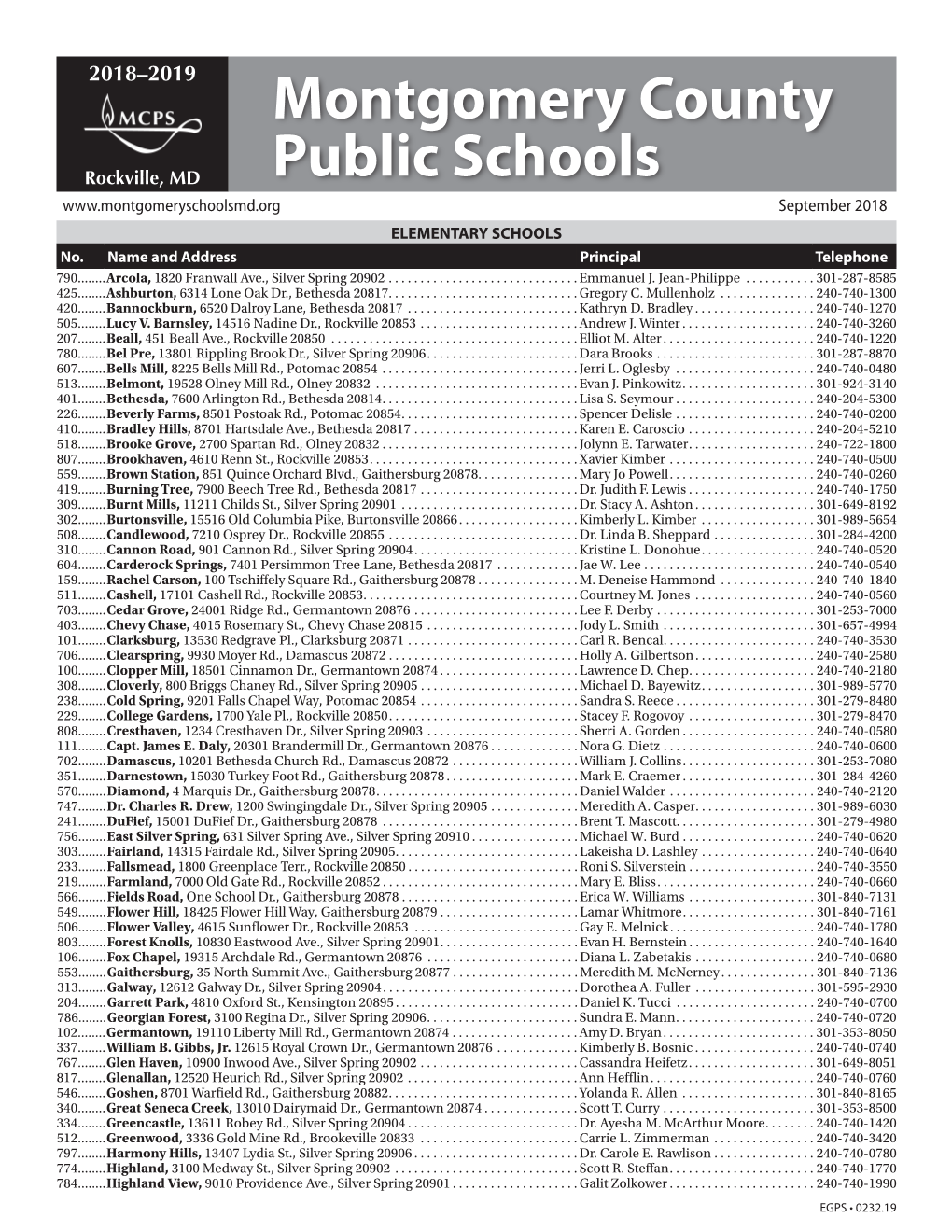 Montgomery County Public Schools September 2018 No