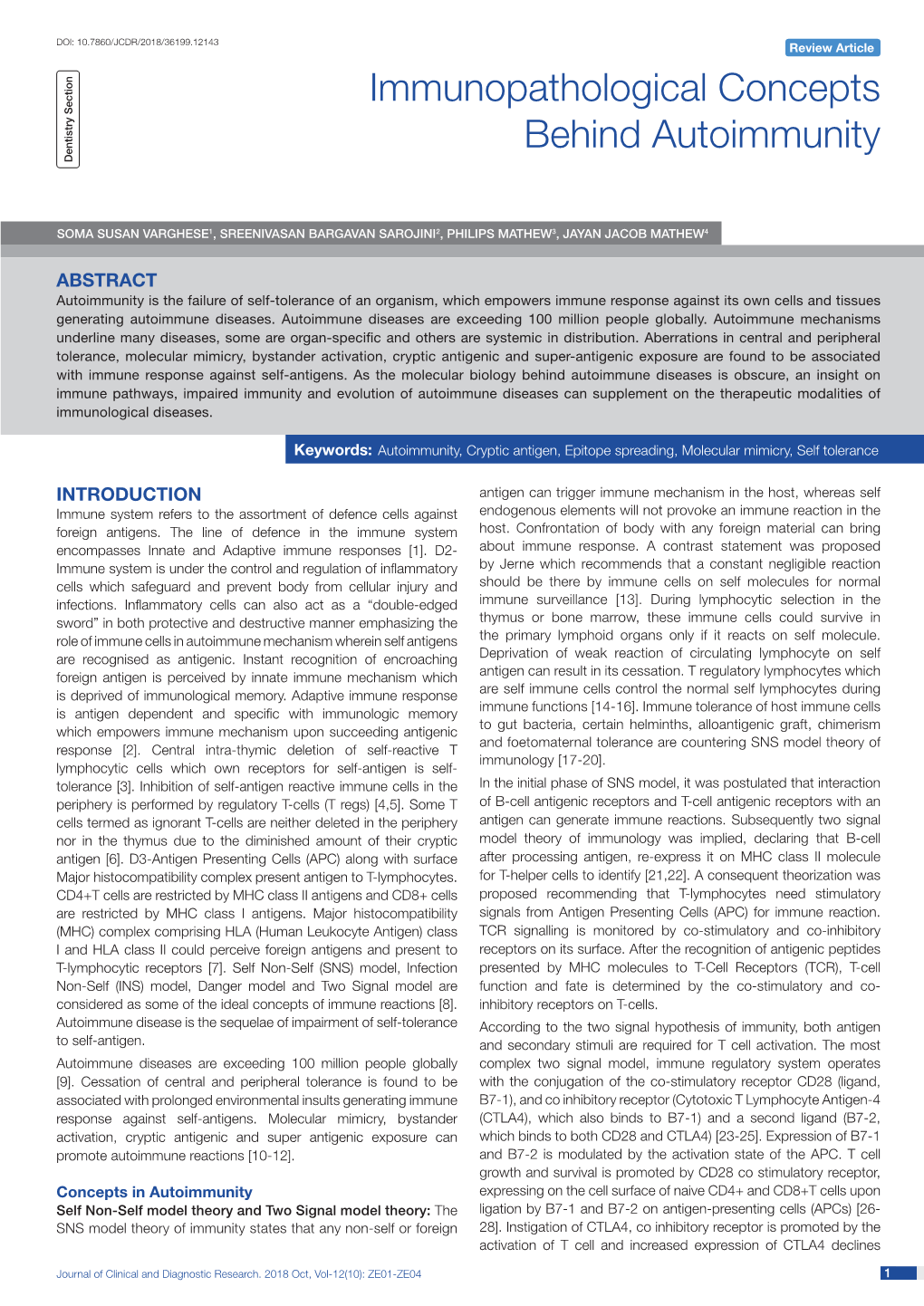 Immunopathological Concepts Behind Autoimmunity Dentistry Section