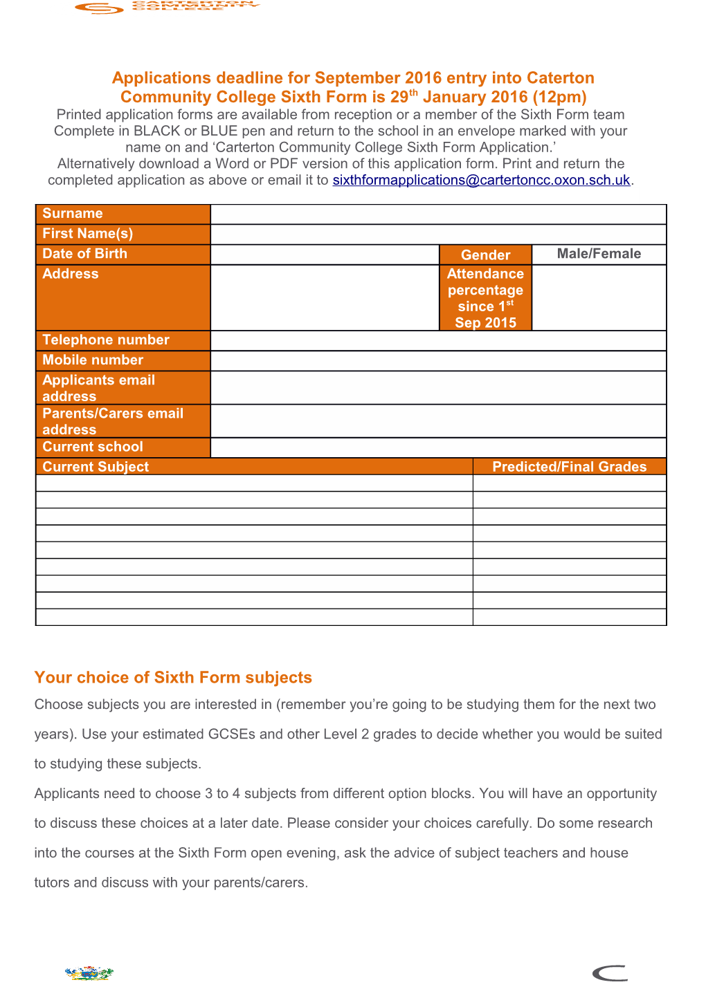 Your Choice of Sixth Form Subjects