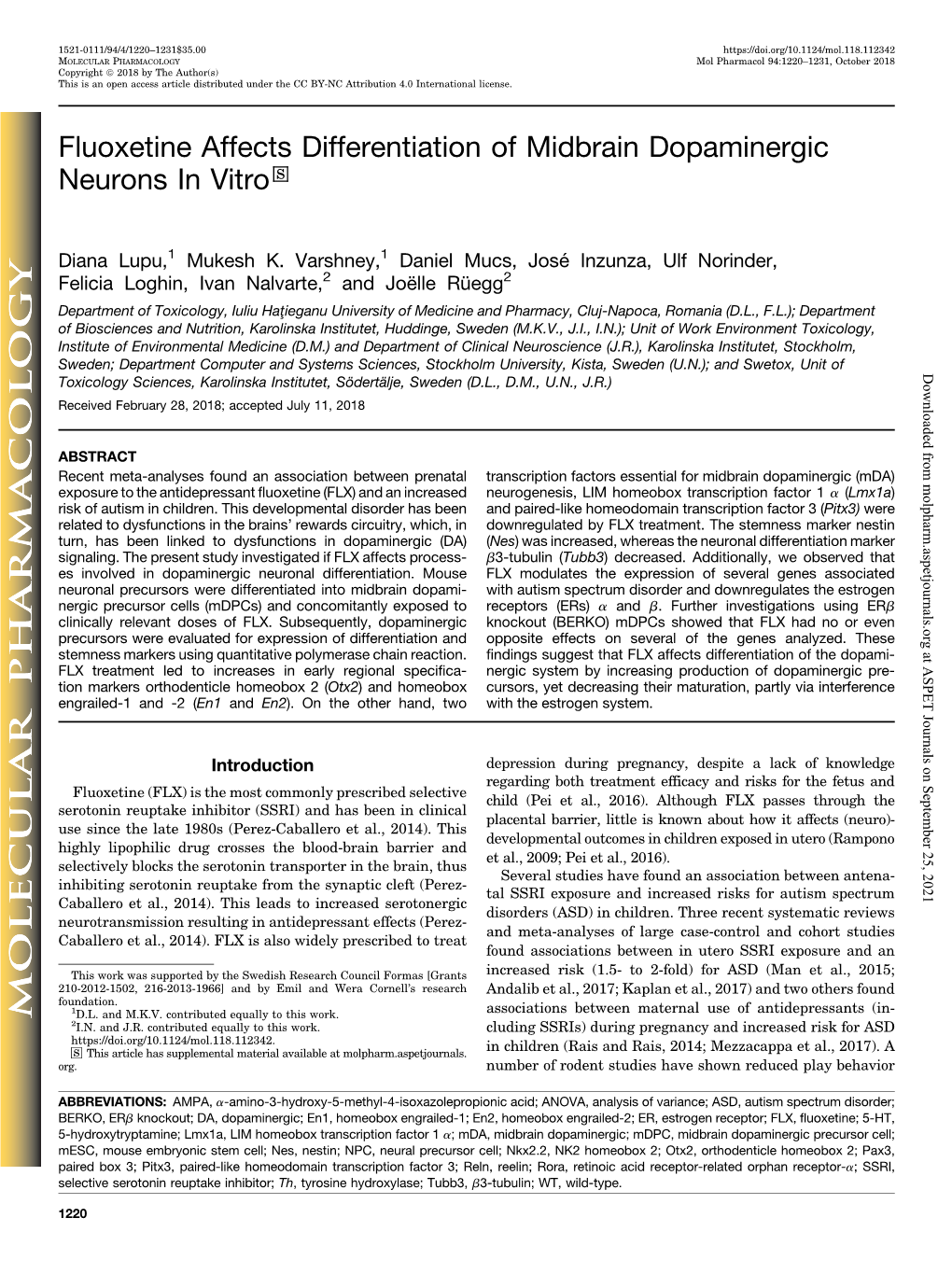 Fluoxetine Affects Differentiation of Midbrain Dopaminergic Neurons in Vitro S