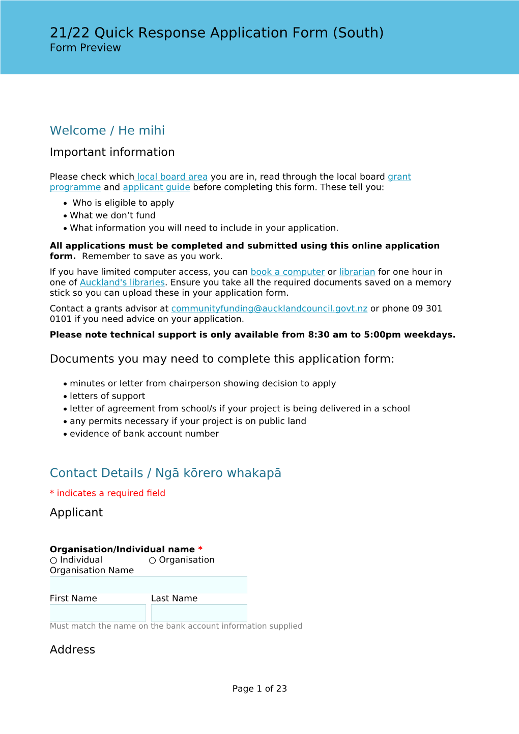 21/22 Quick Response Application Form (South) Form Preview