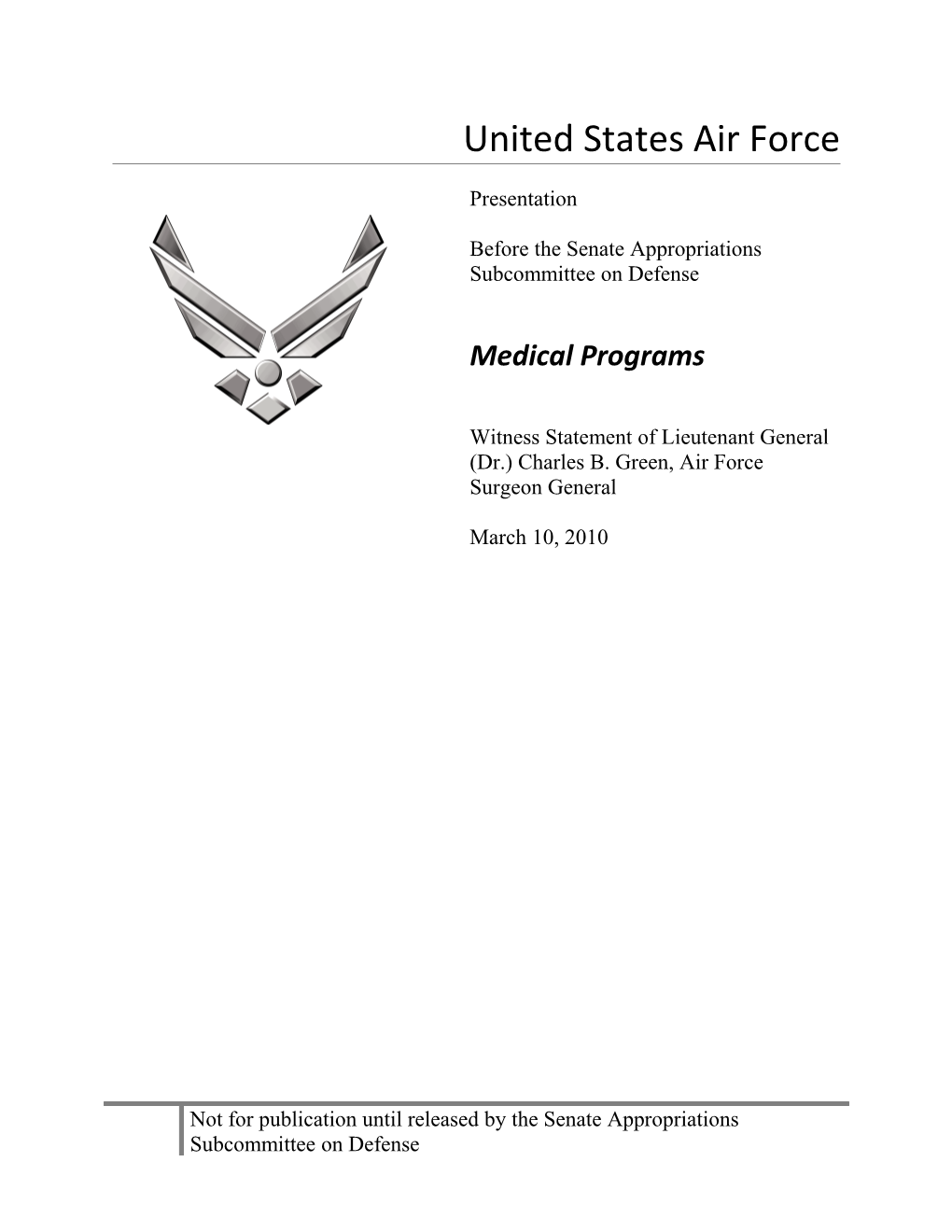 Fiscal Year 2010 Air Force Posture Statement