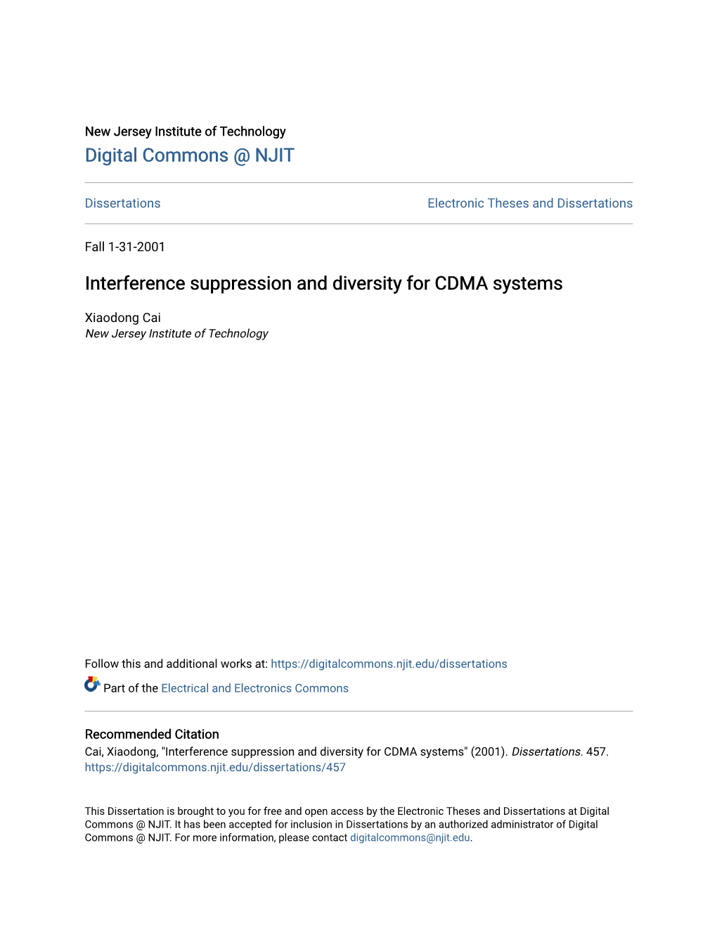 Interference Suppression and Diversity for CDMA Systems