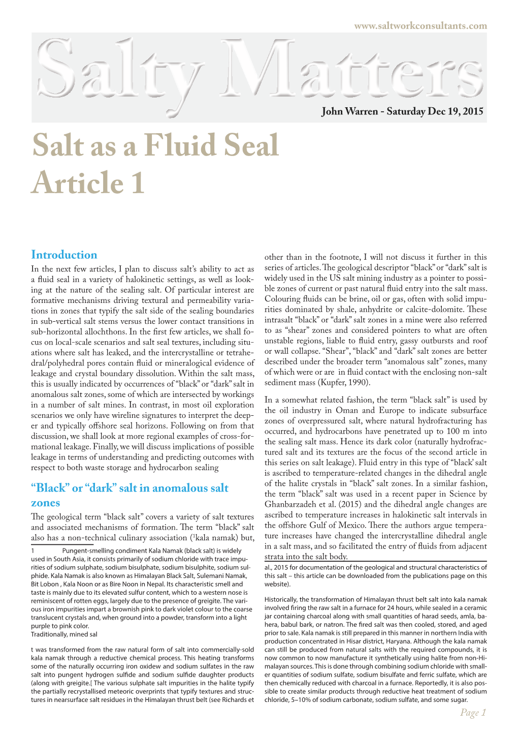 Warren, J. K., Salt As a Fluid Seal: Article 1 of 4