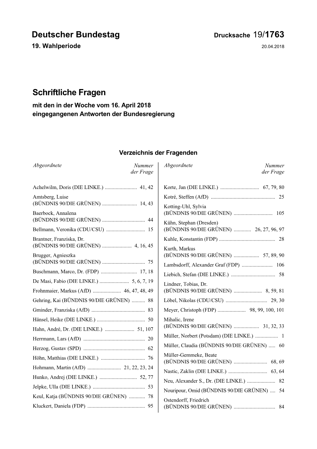 Drucksache 19/1763 19