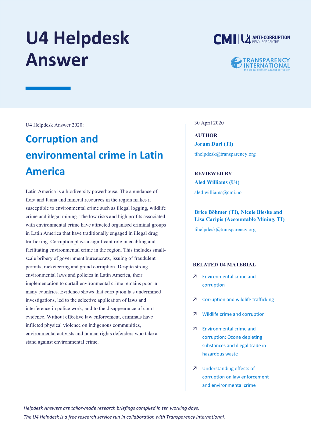 Corruption and Environmental Crime in Latin America