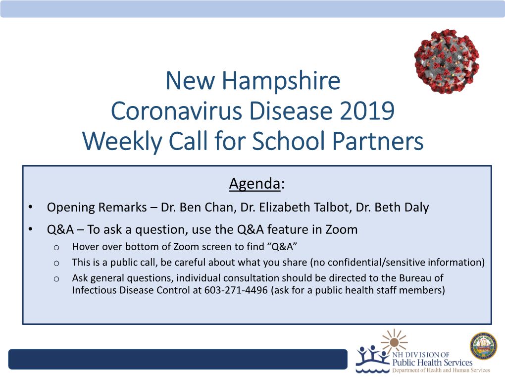 New Hampshire Coronavirus Disease 2019 Weekly Call for School Partners
