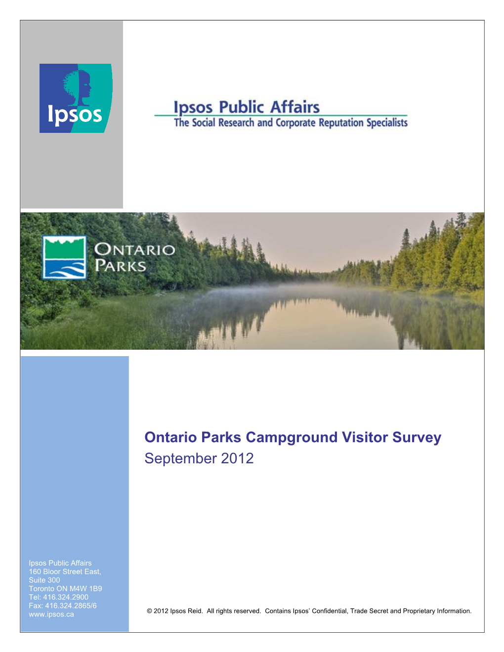 Ontario Parks Campground Visitor Survey September 2012
