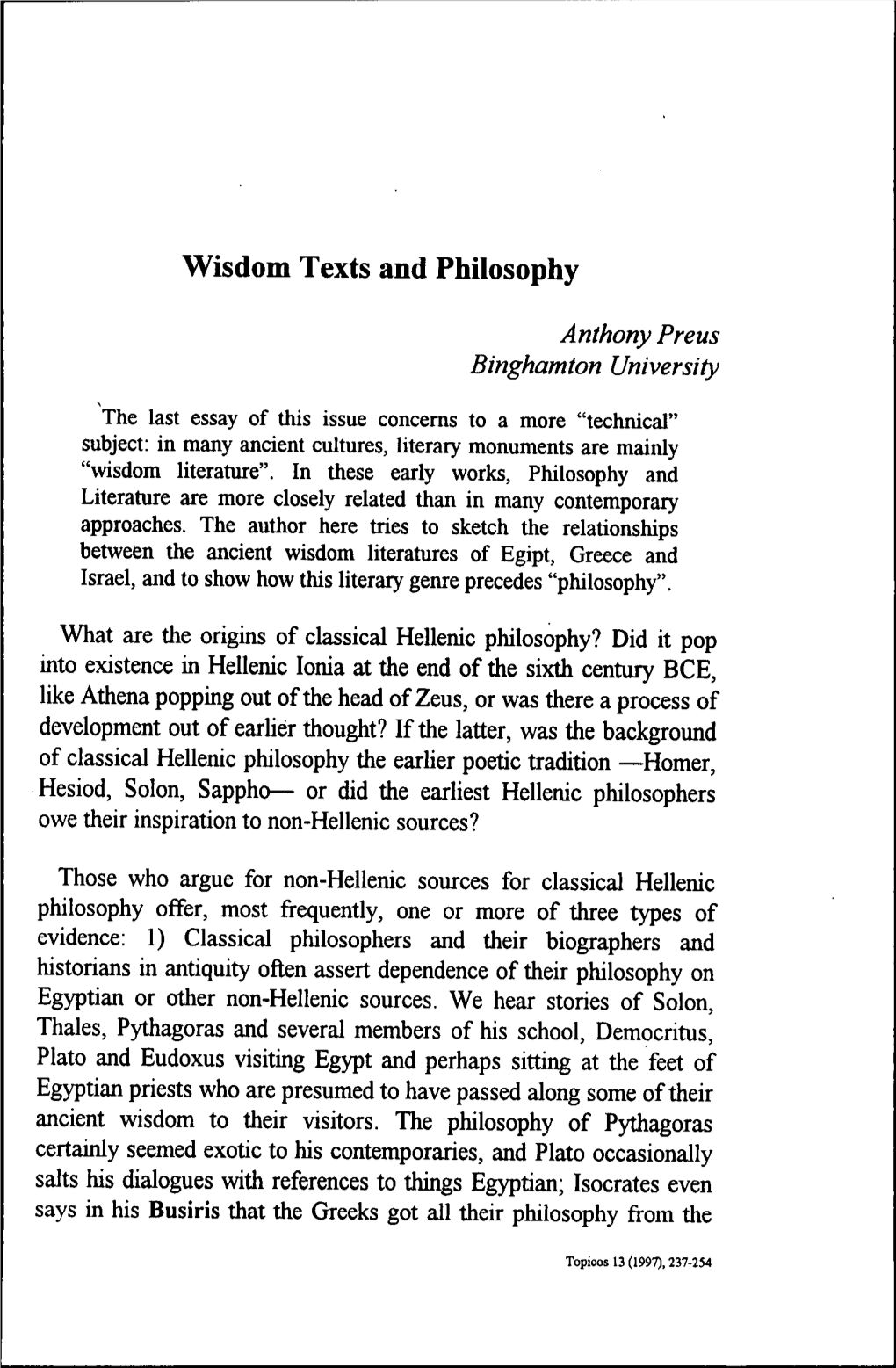Wisdom Texts and Philosophy